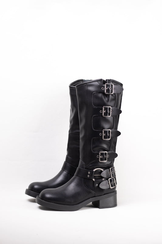 botas moteras mujer estilo punk con cremallera Negro 36