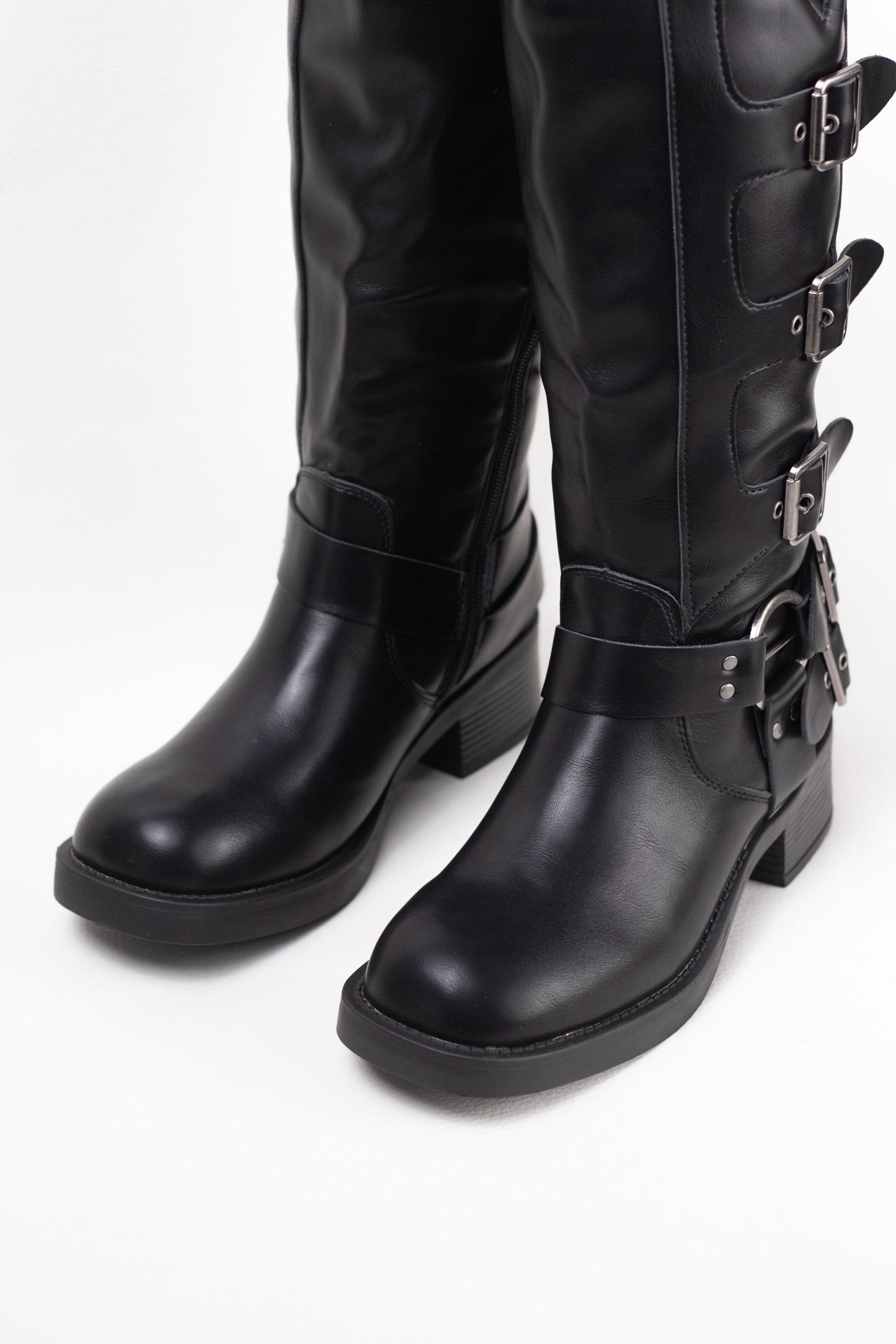 botas moteras mujer estilo punk con cremallera Negro 37