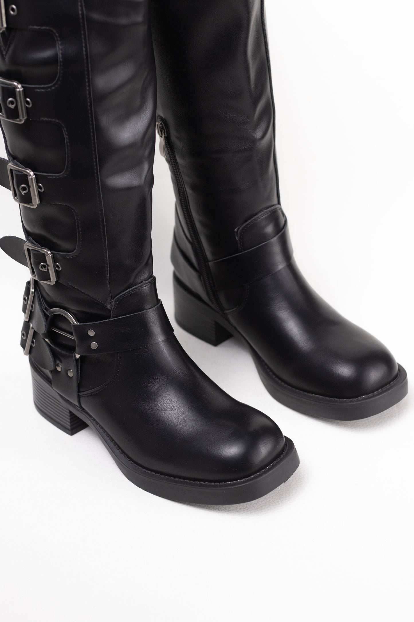 botas moteras mujer estilo punk con cremallera Negro 38