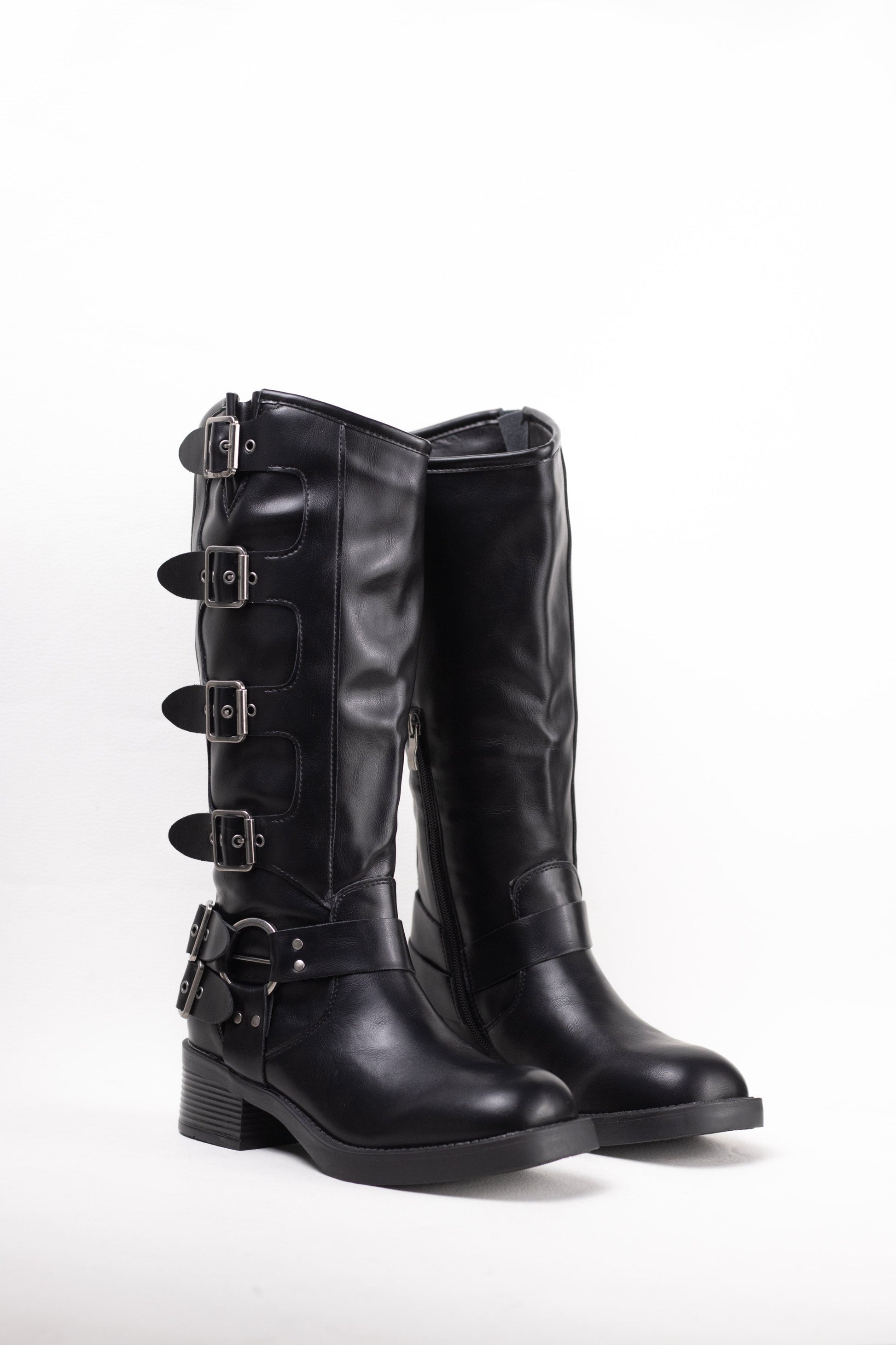 botas moteras mujer estilo punk con cremallera Negro 39