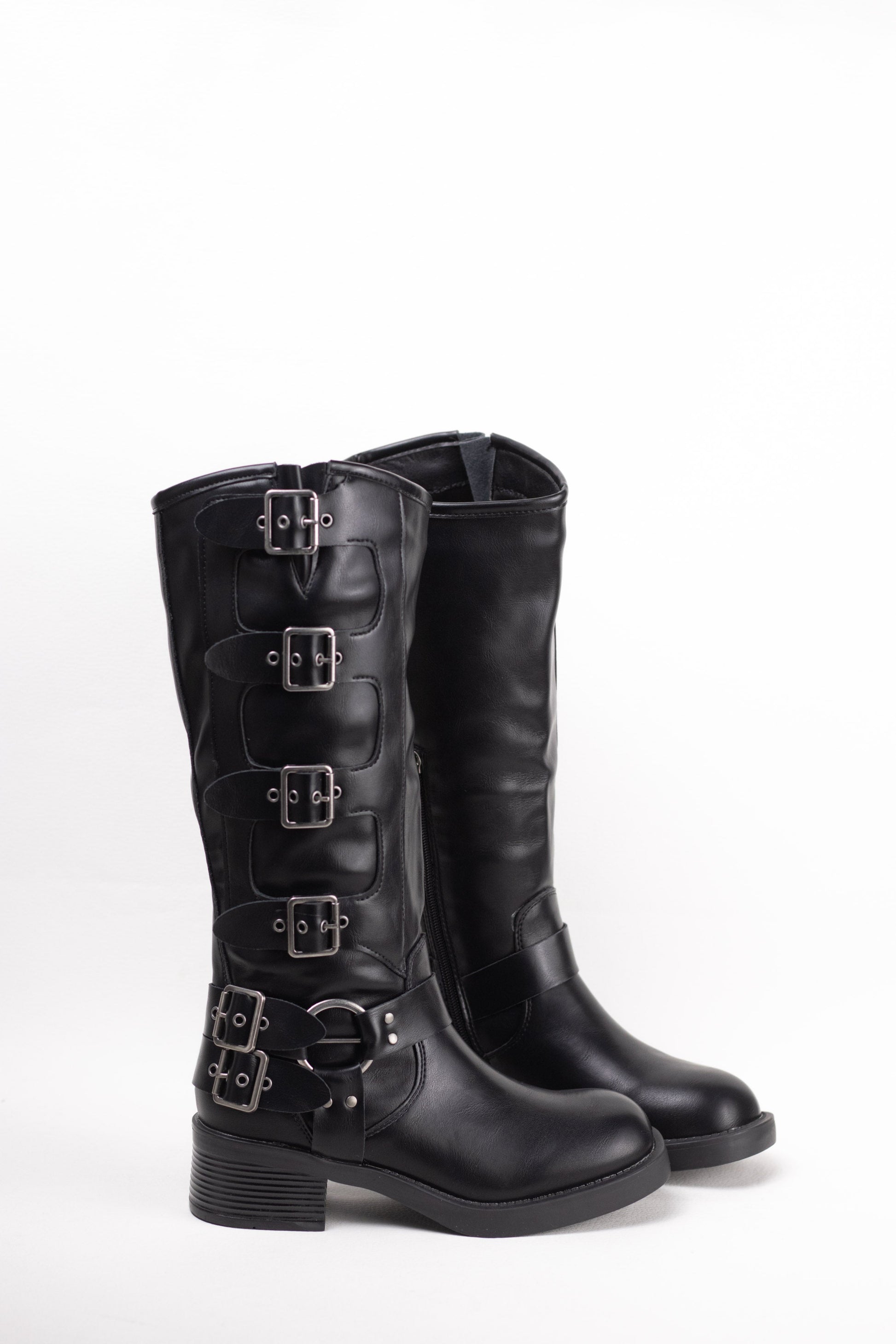 botas moteras mujer estilo punk con cremallera Negro 40