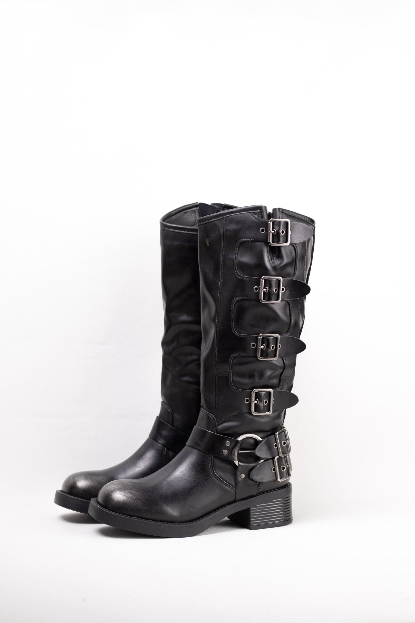 botas moteras mujer estilo punk con cremallera Negro efecto vintage 40