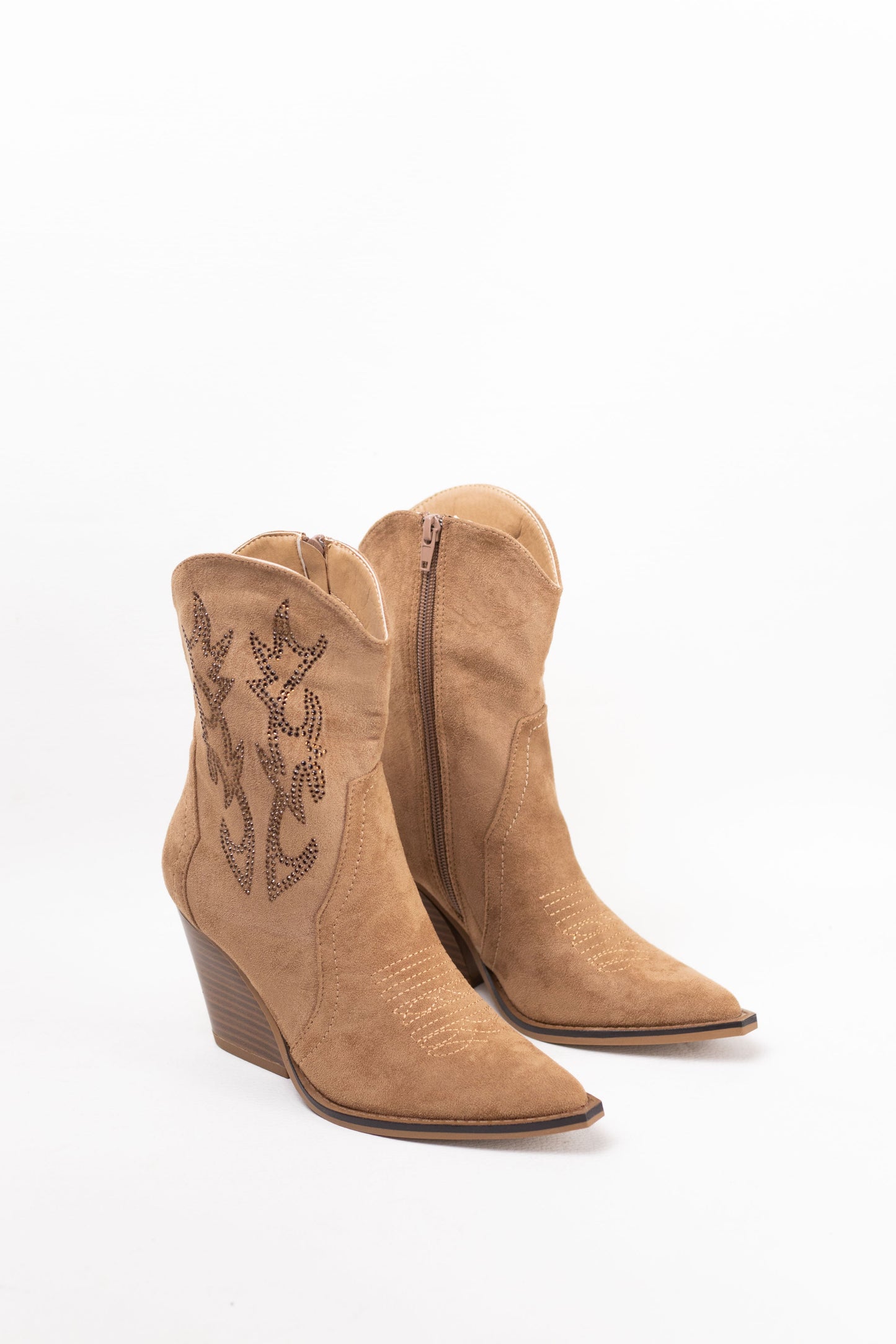 botines cowboy mujer abordados con strass con tacon cubano Camel 40