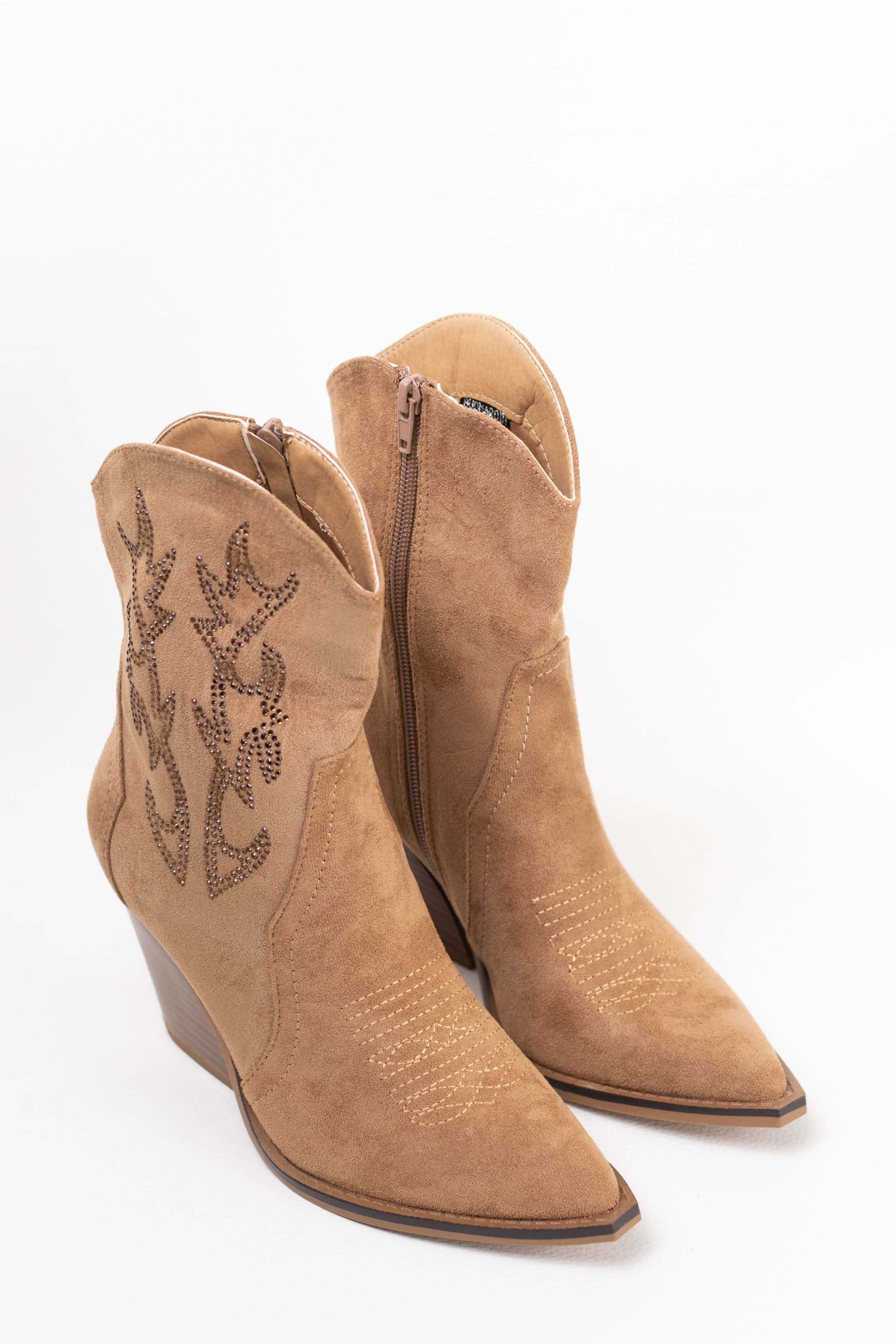 botines cowboy mujer abordados con strass con tacon cubano Camel 38