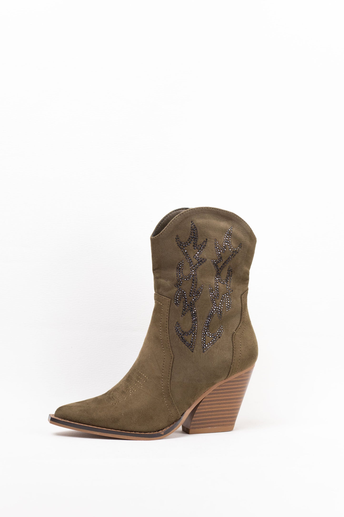 botines cowboy mujer abordados con strass con tacon cubano Verde militar 37