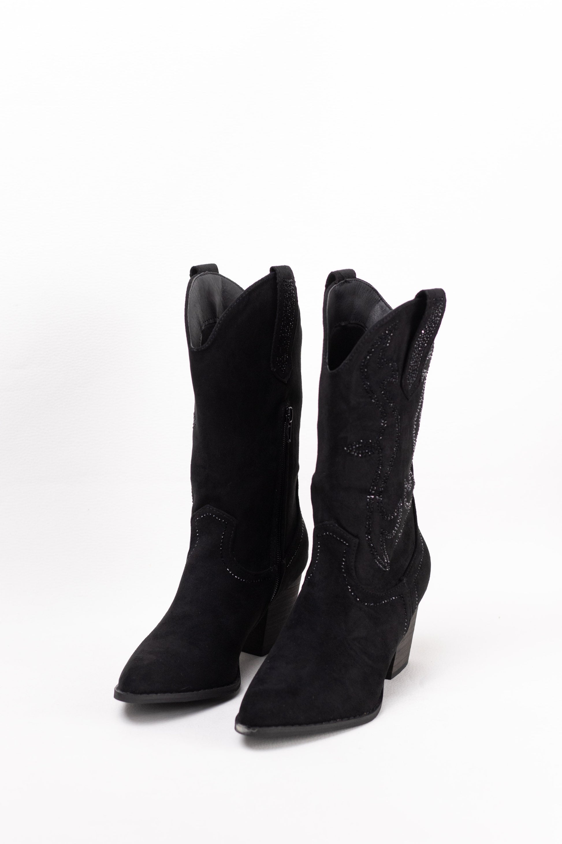 botas cowboy mujer abordadas con strass con tacon madera Negro 37