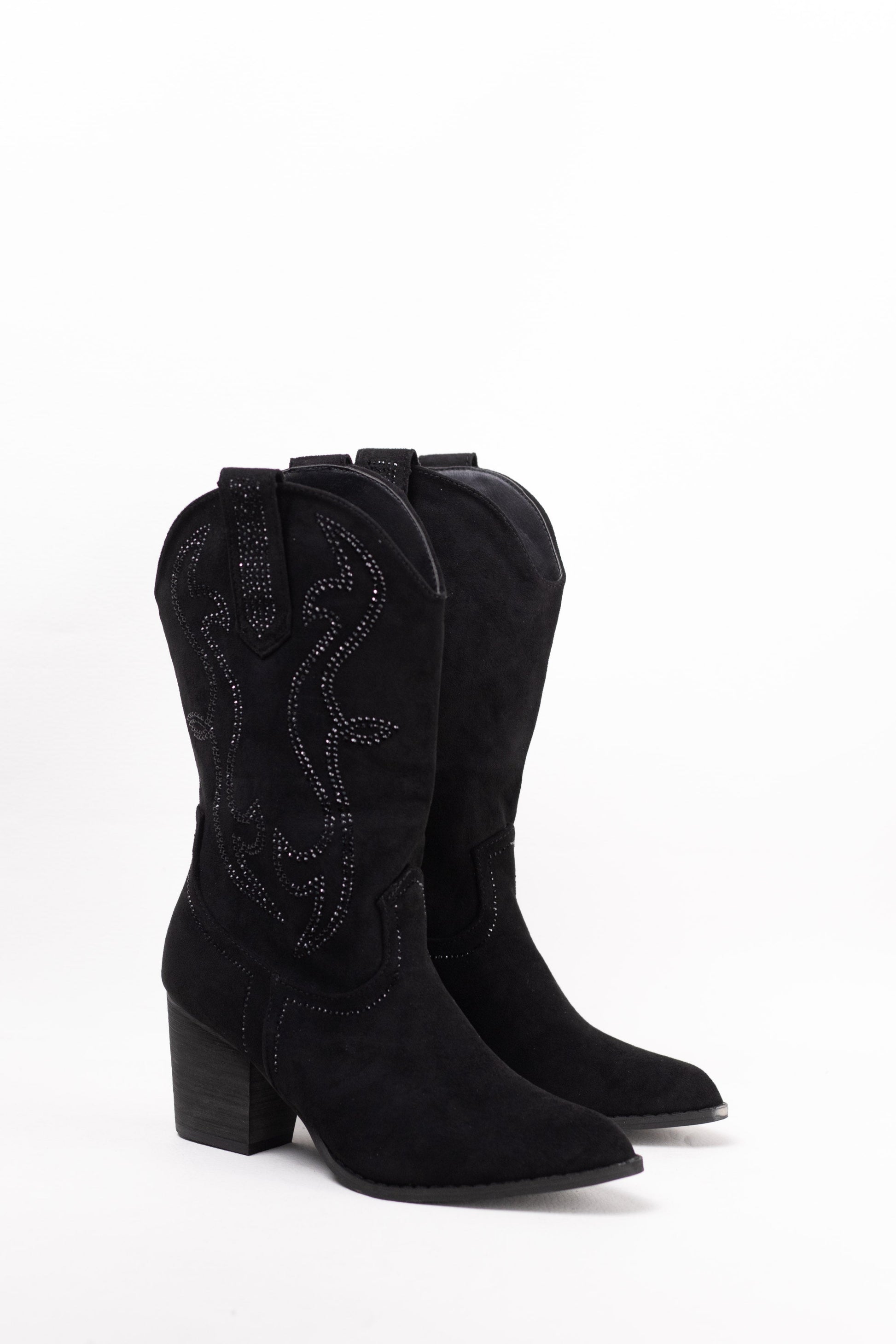 botas cowboy mujer abordadas con strass con tacon madera Negro 38