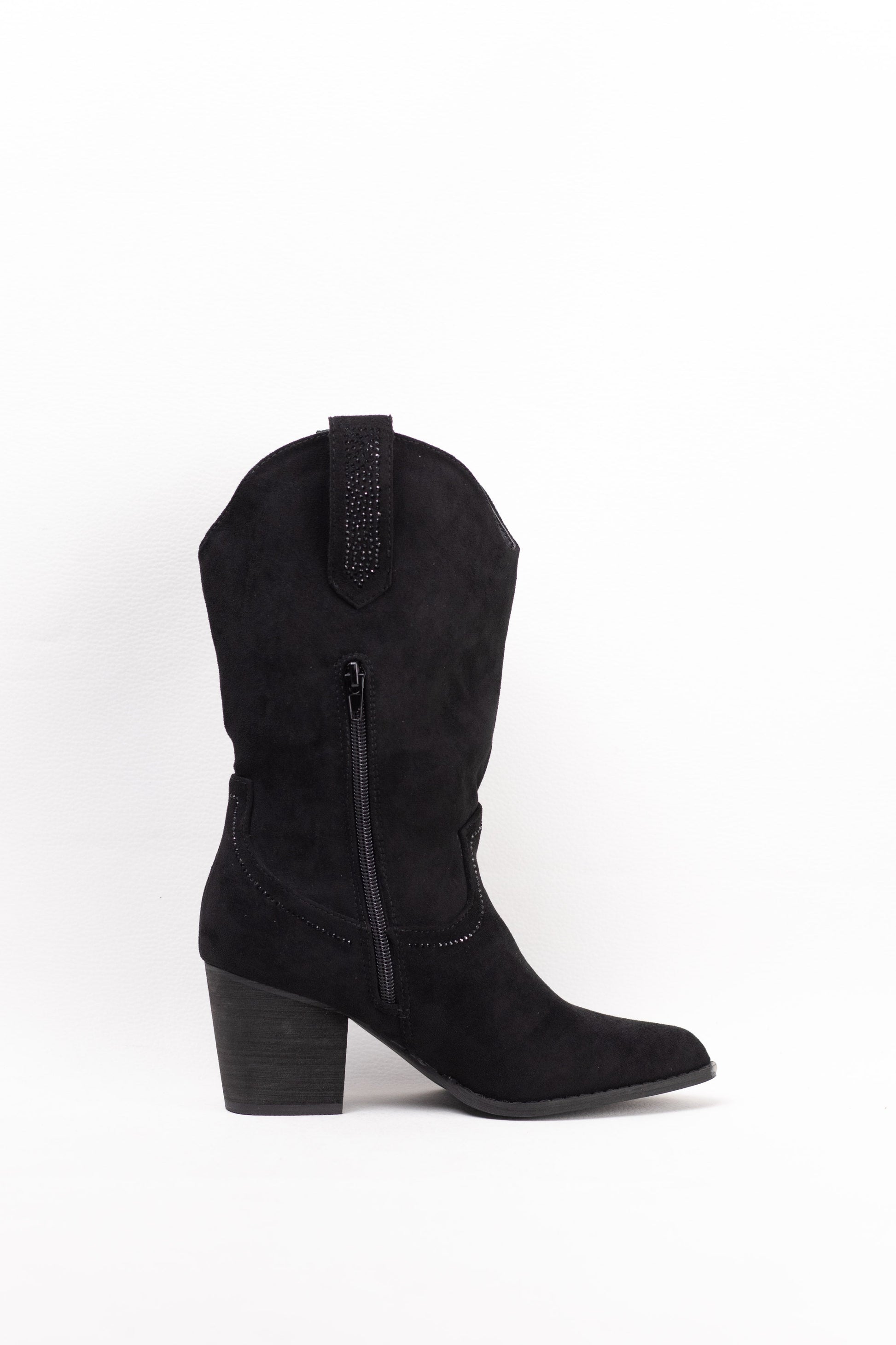 botas cowboy mujer abordadas con strass con tacon madera Negro 40