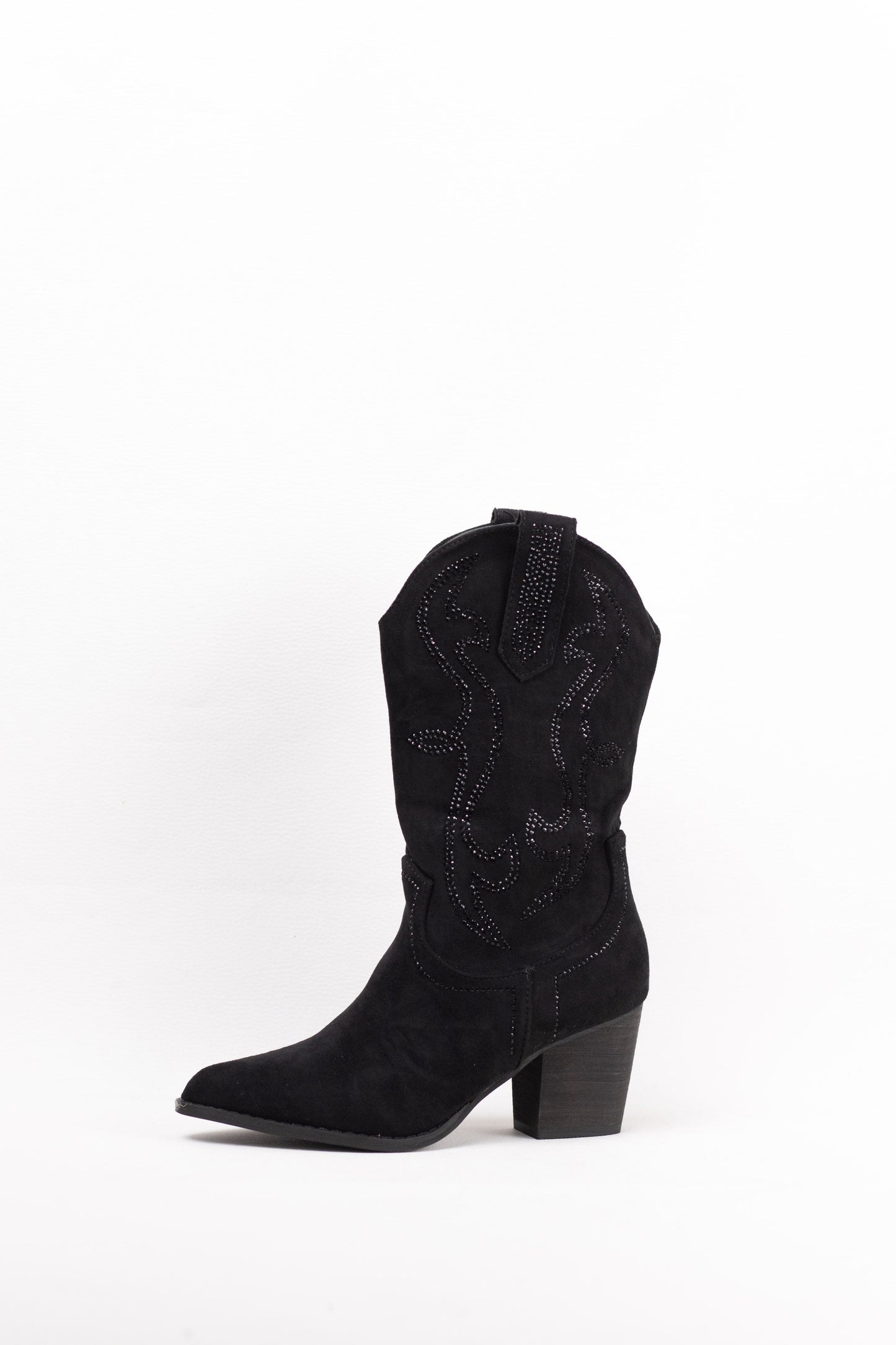 botas cowboy mujer abordadas con strass con tacon madera Negro 39