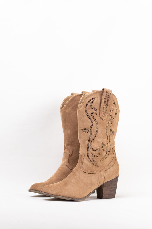 botas cowboy mujer abordadas con strass con tacon madera Camel 36