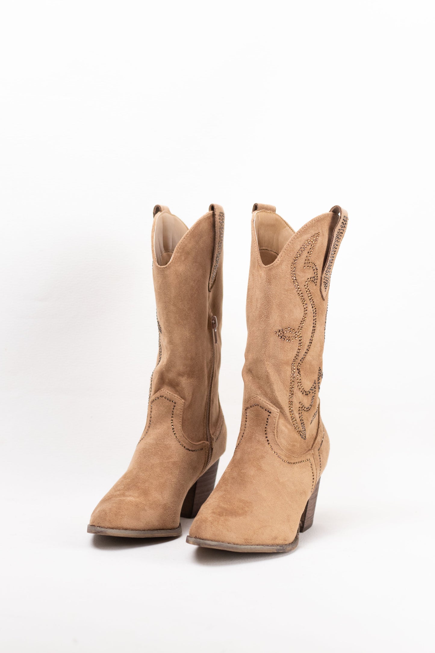 botas cowboy mujer abordadas con strass con tacon madera Camel 37