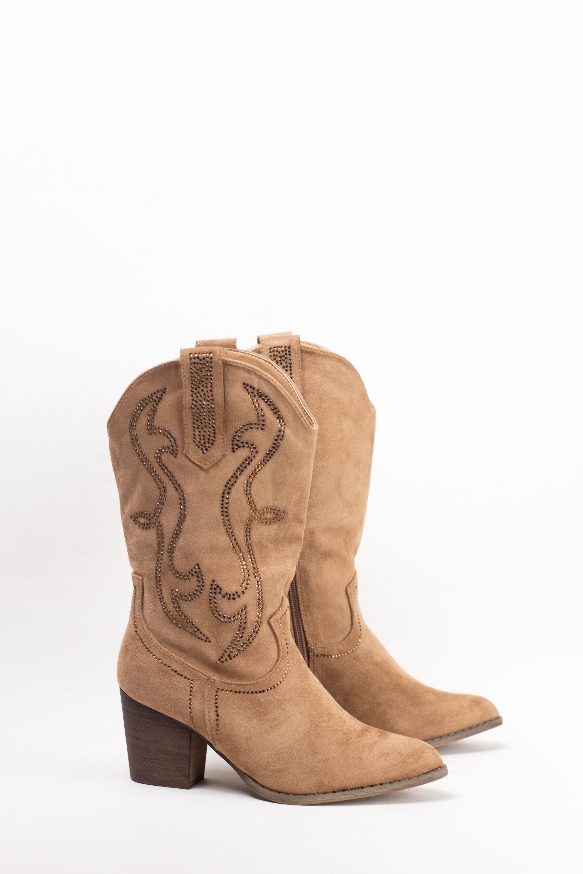 botas cowboy mujer abordadas con strass con tacon madera Camel 38