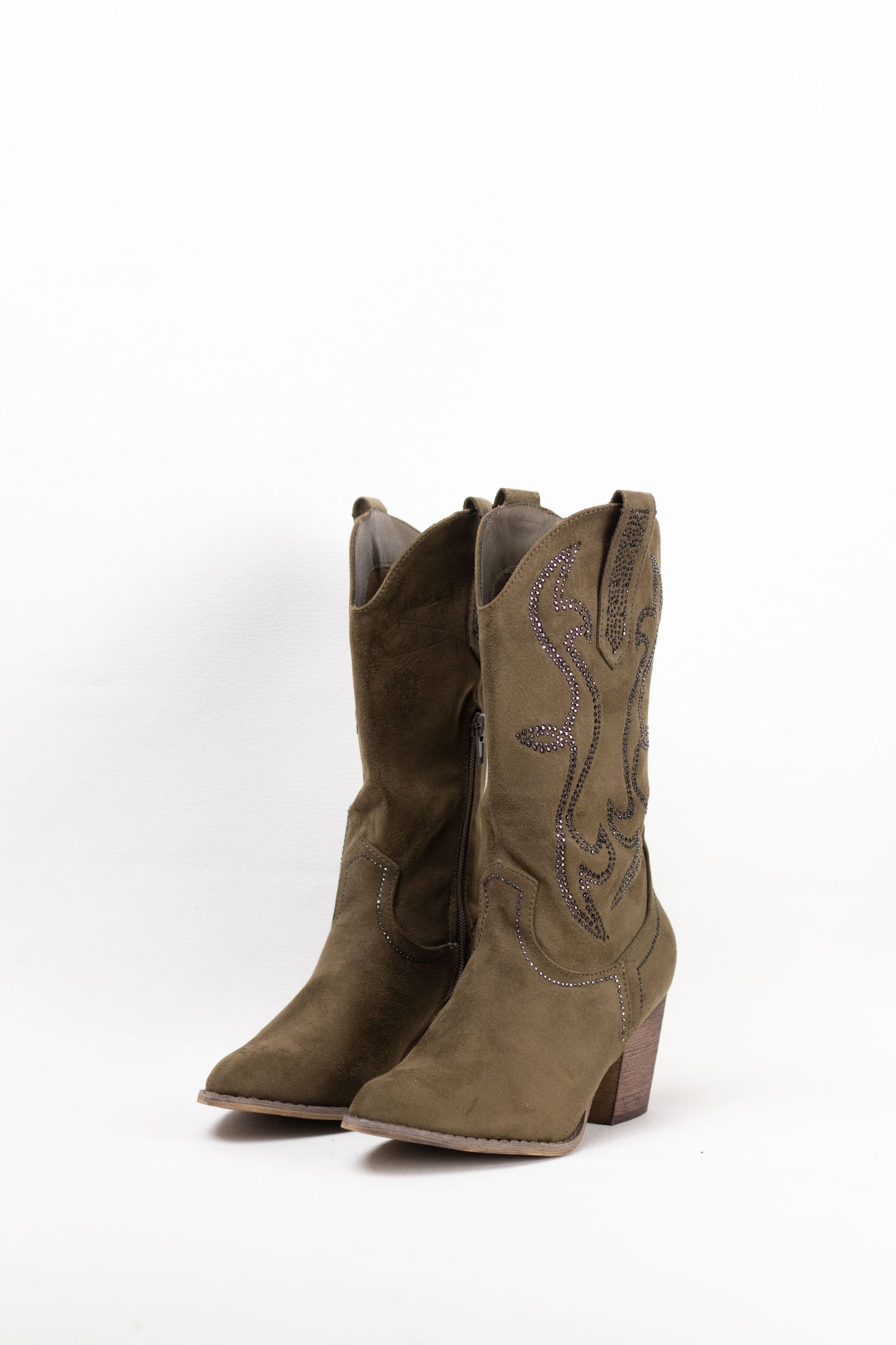 botas cowboy mujer abordadas con strass con tacon madera Verde militar 37