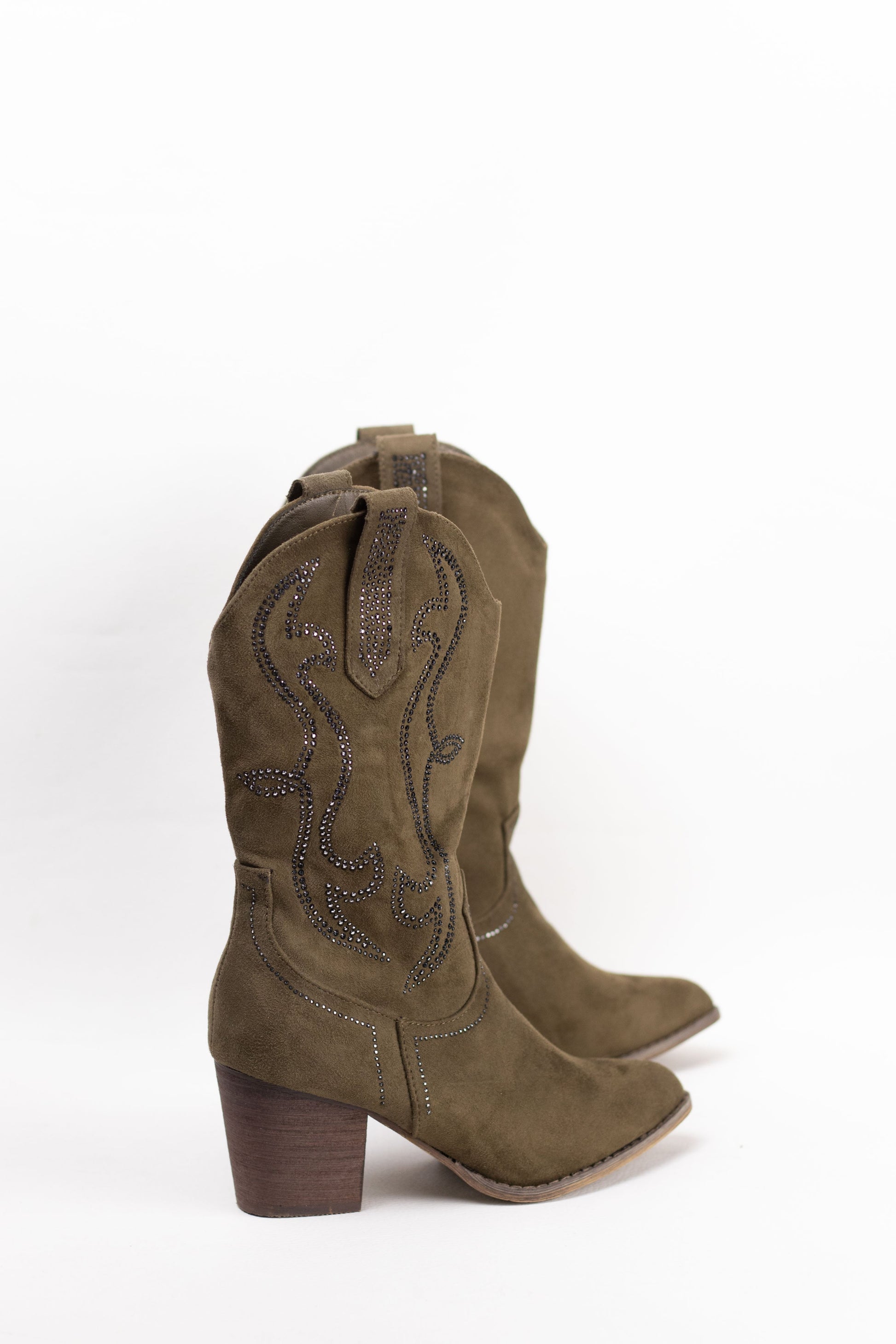 botas cowboy mujer abordadas con strass con tacon madera Verde militar 39