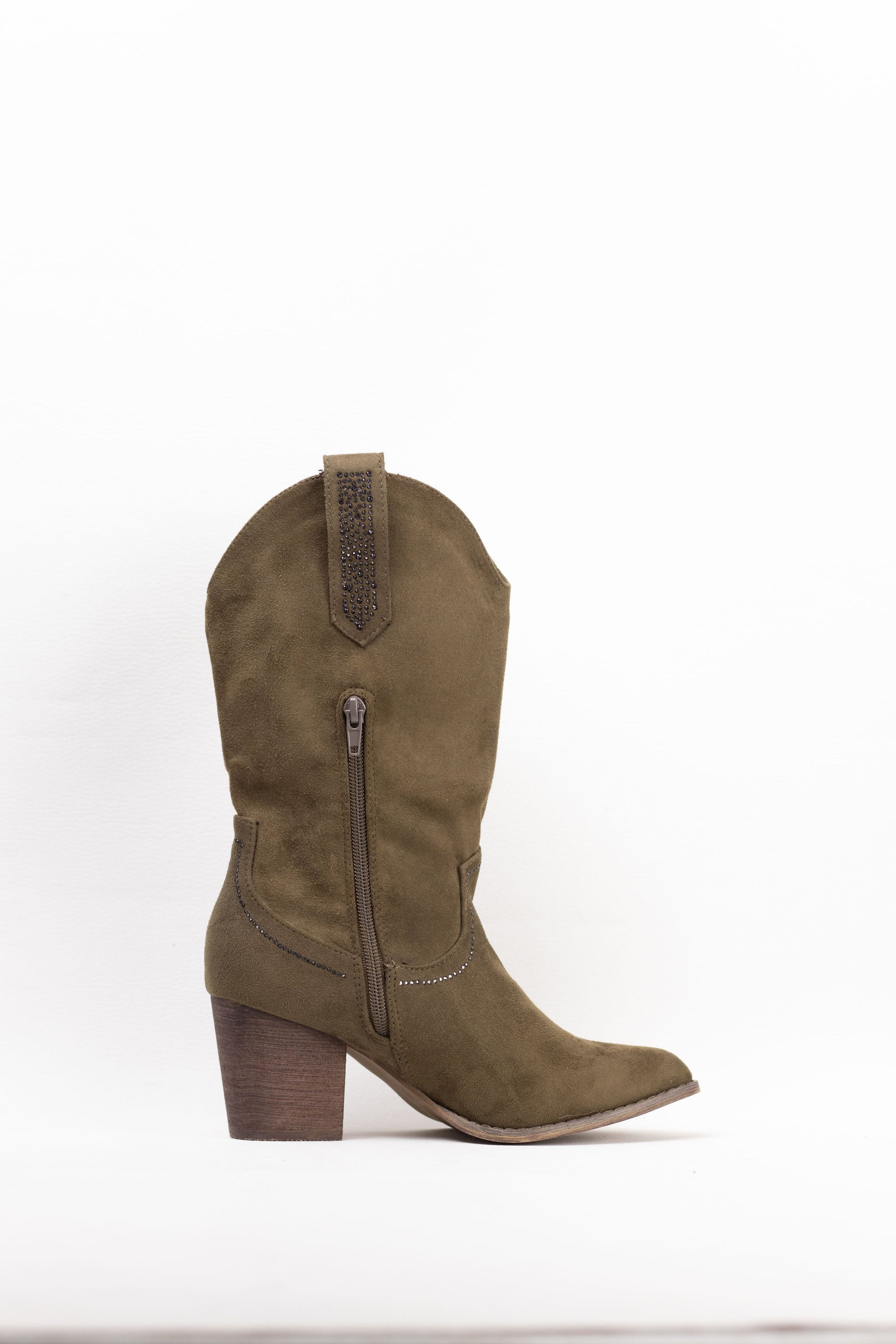 botas cowboy mujer abordadas con strass con tacon madera Verde militar 41