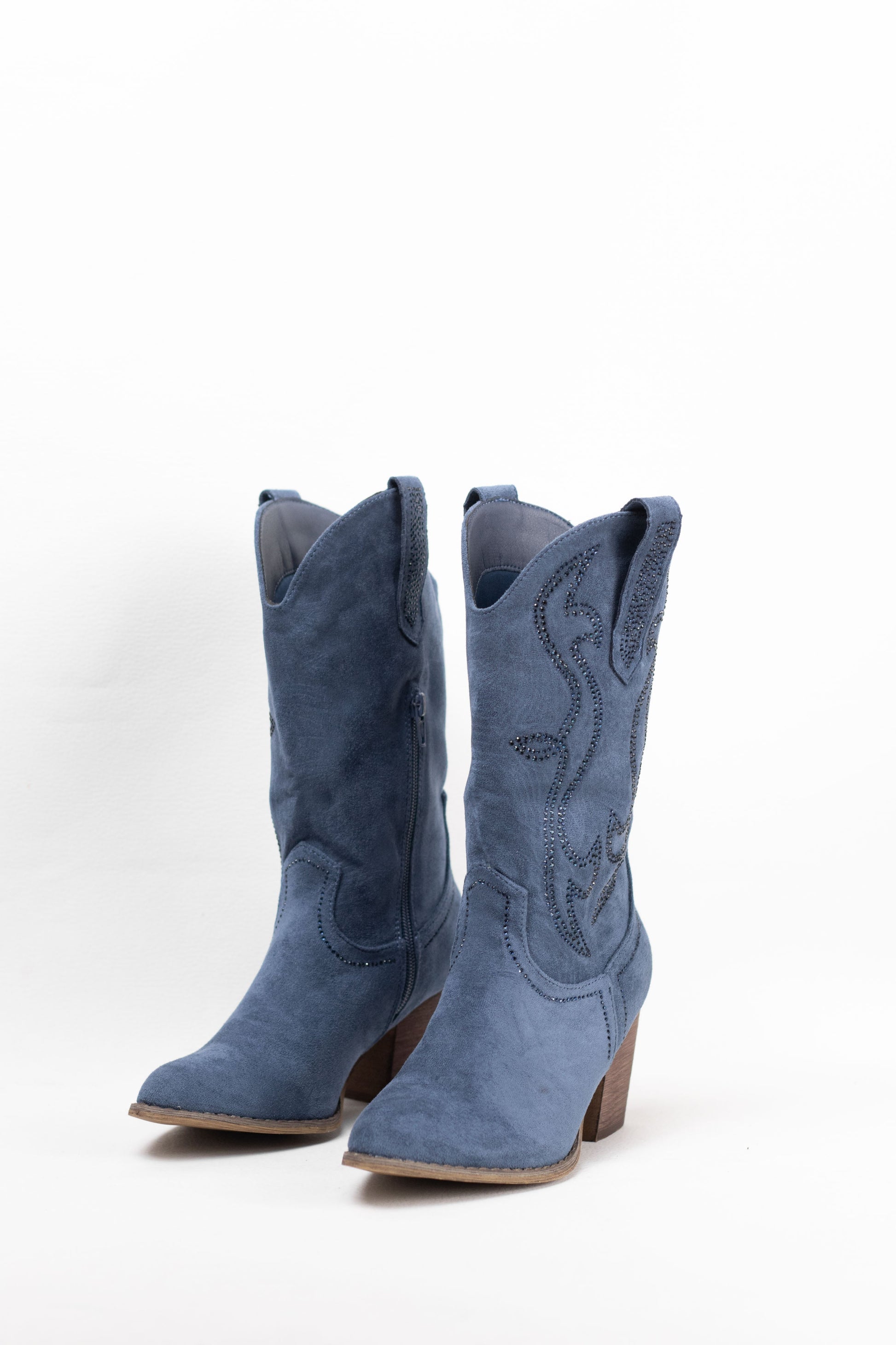 botas cowboy mujer abordadas con strass con tacon madera Azul 36