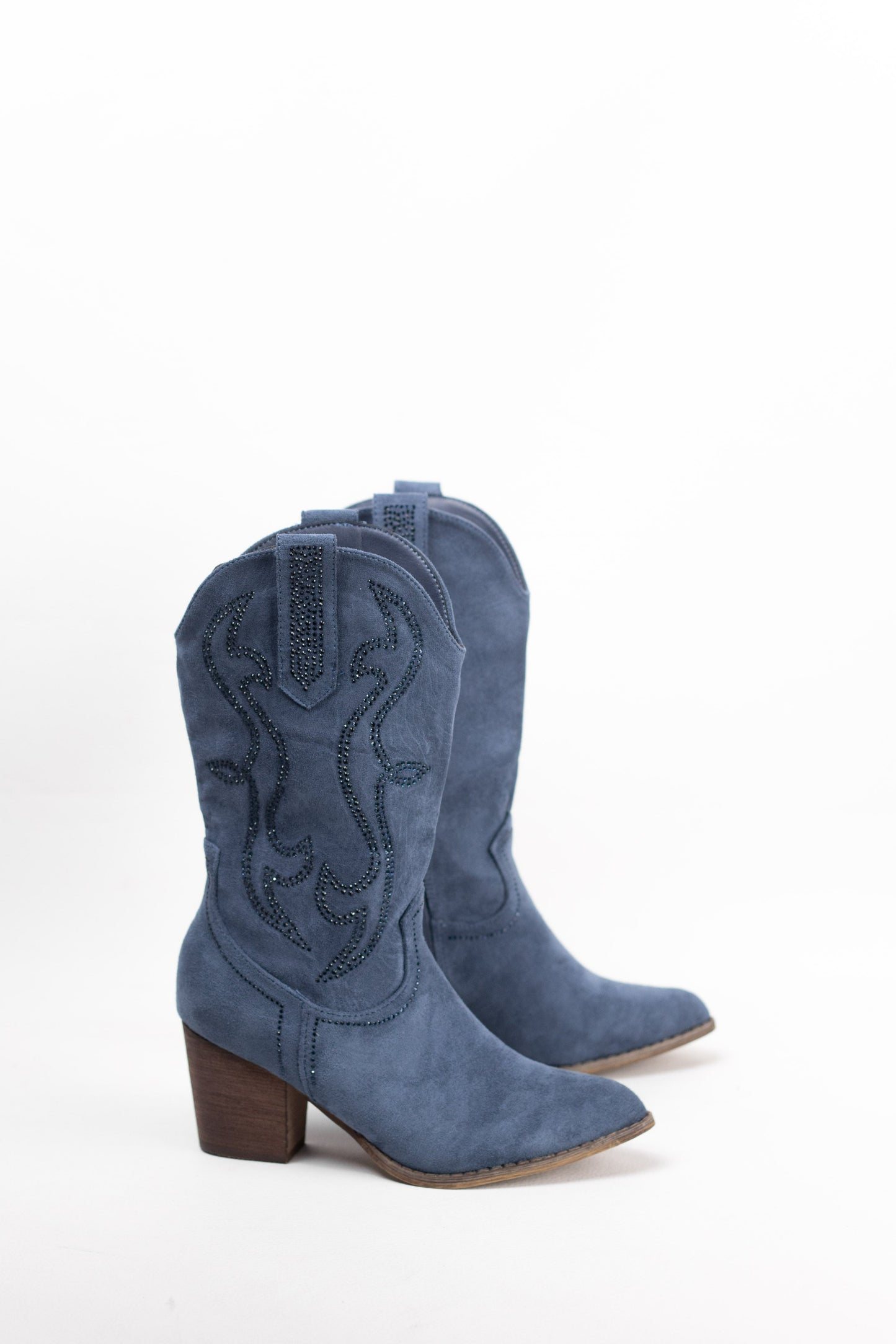 botas cowboy mujer abordadas con strass con tacon madera Azul 38