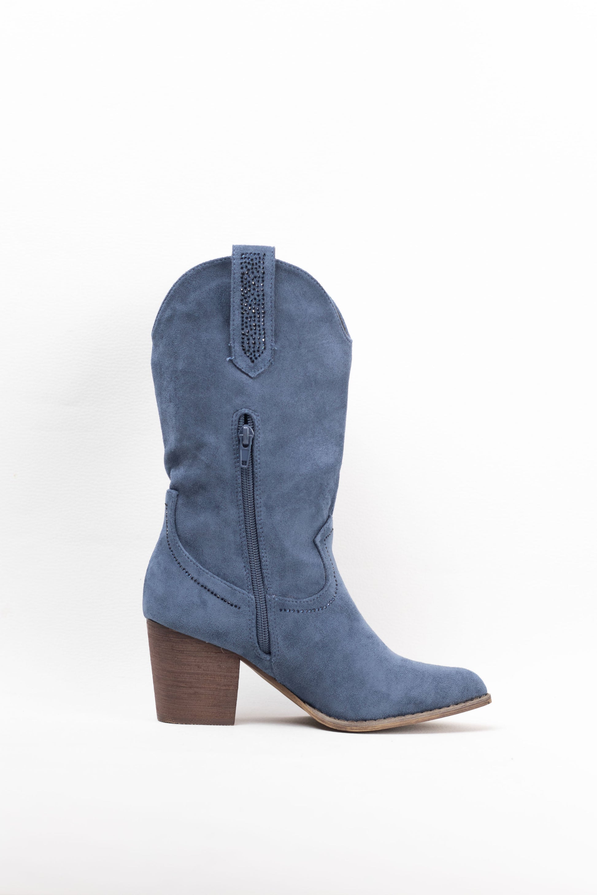 botas cowboy mujer abordadas con strass con tacon madera Azul 40