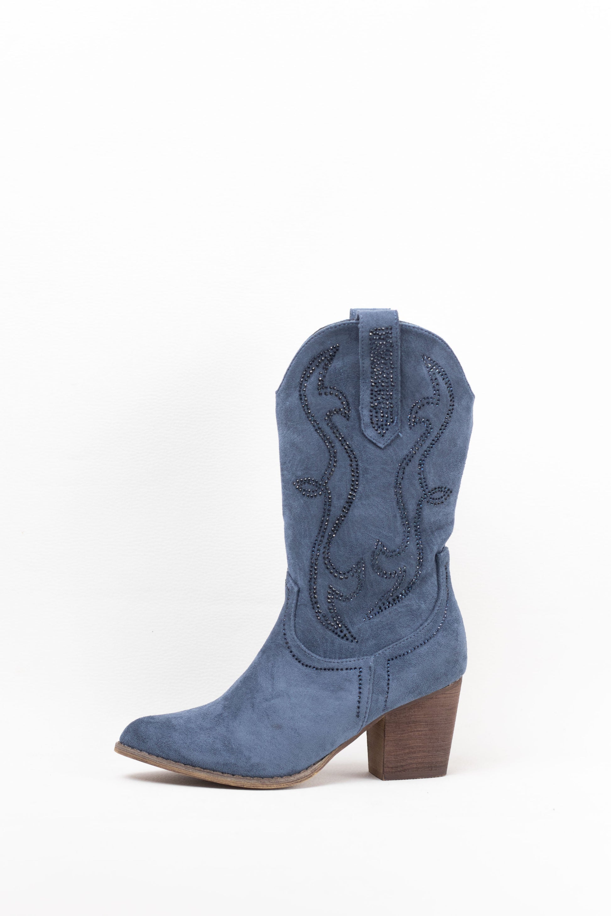 botas cowboy mujer abordadas con strass con tacon madera Azul 39