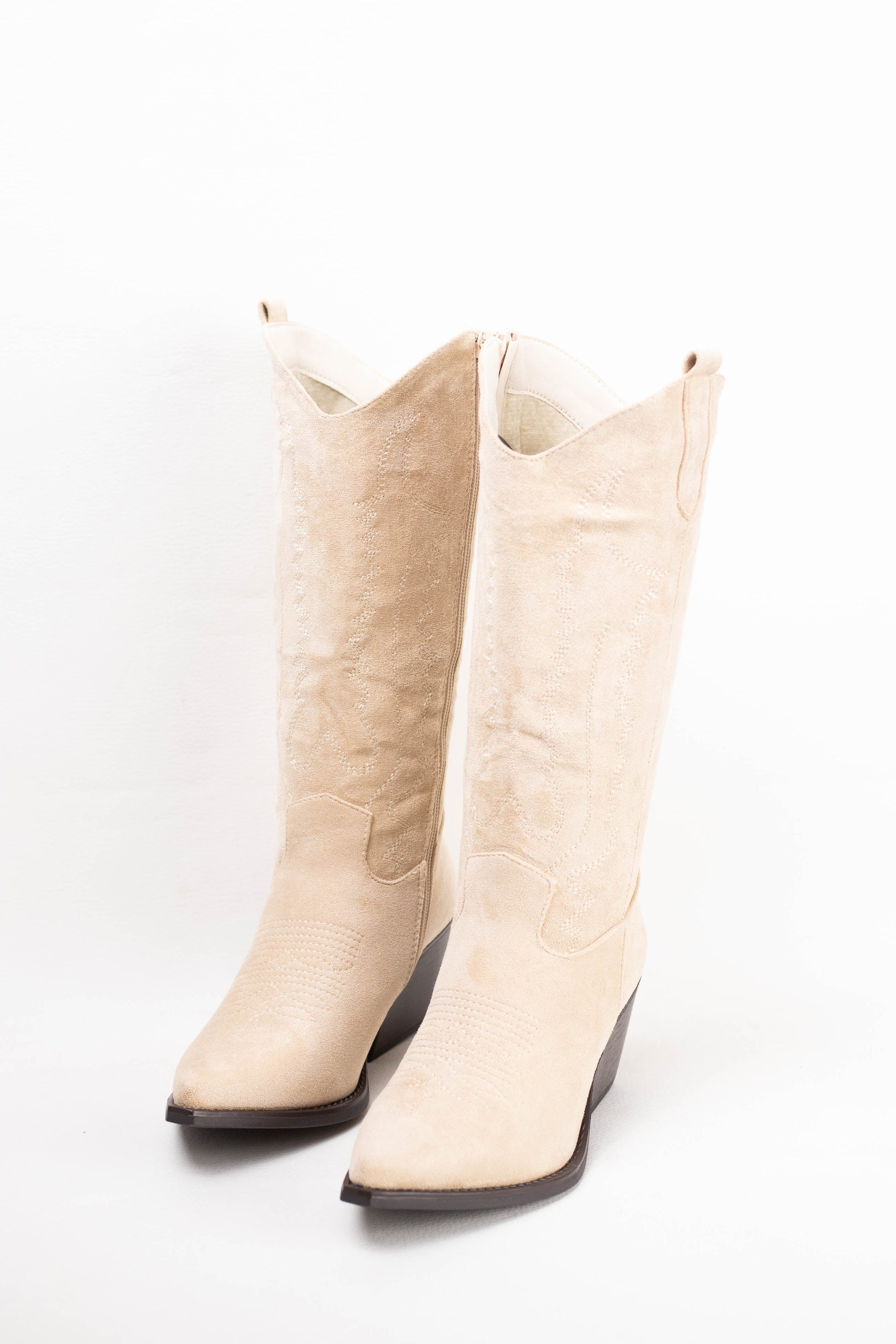 botas cowboy kaki con tacon mediano con cremallera Beige 37