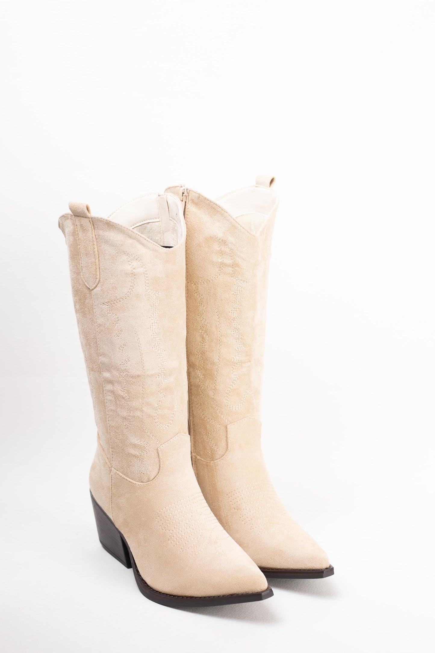 botas cowboy kaki con tacon mediano con cremallera Beige 38