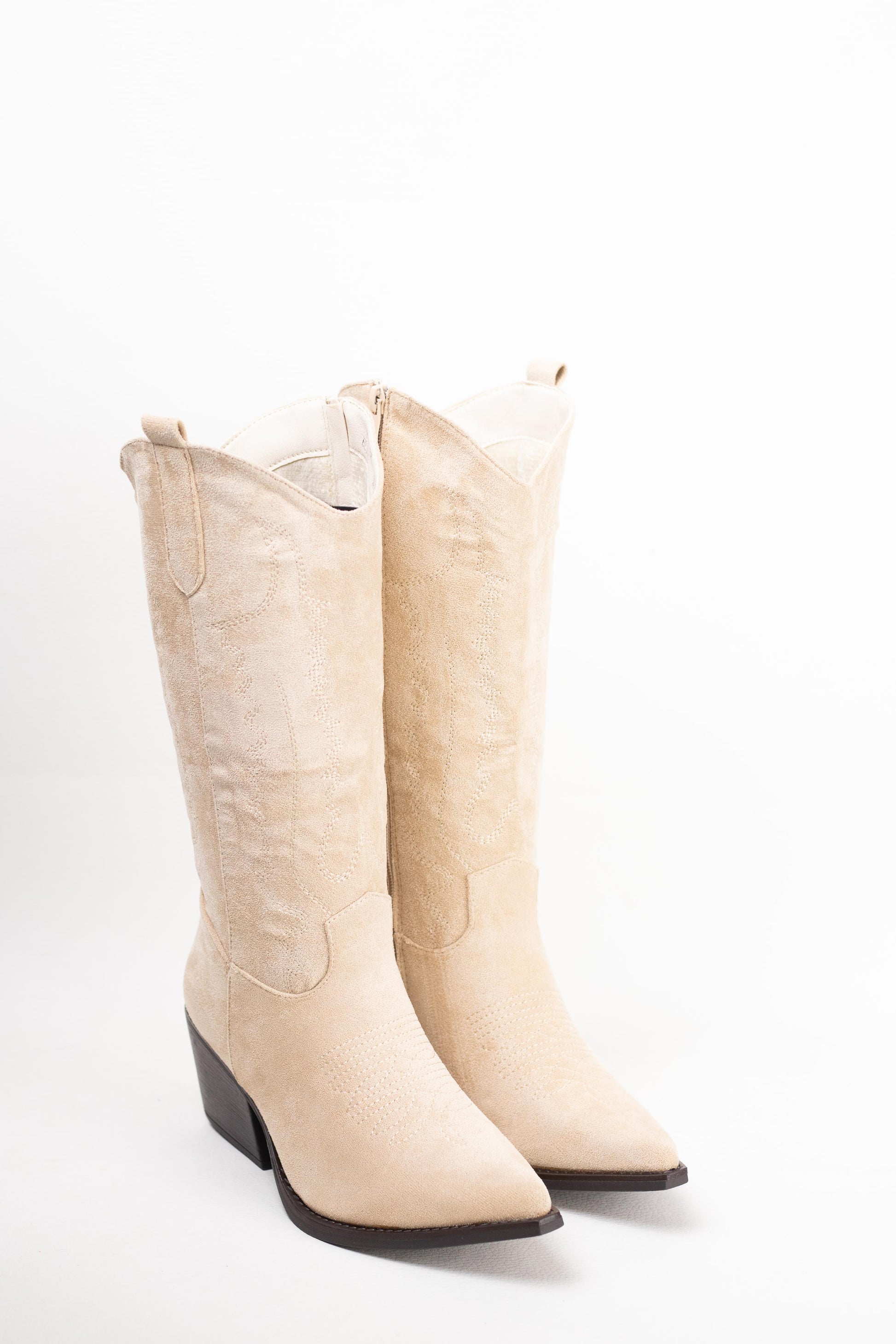 botas cowboy kaki con tacon mediano con cremallera Beige 38