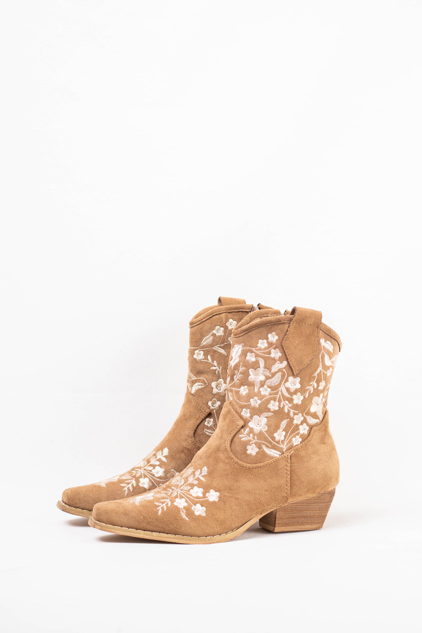 botines cowboy mujer tacon bajo con bordado de flores de colores Camel 41