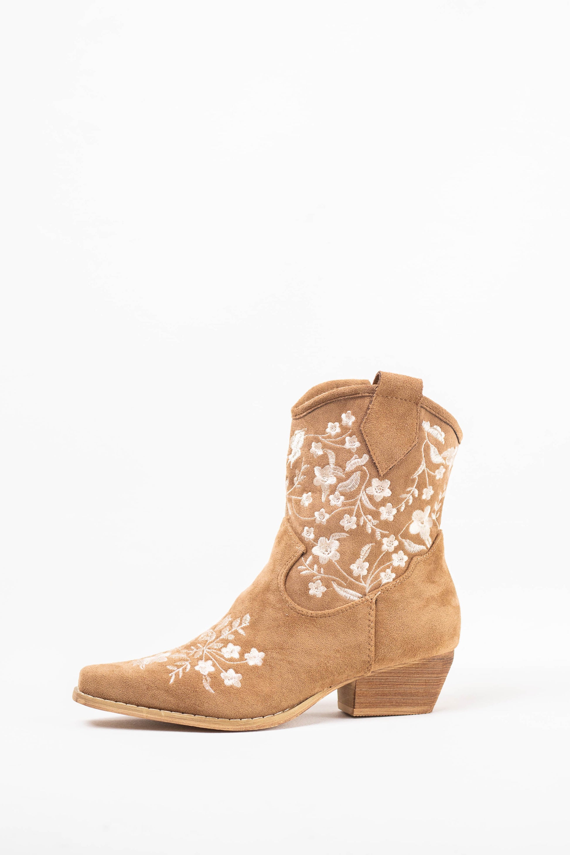 botines cowboy mujer tacon bajo con bordado de flores de colores Camel/blanco 39