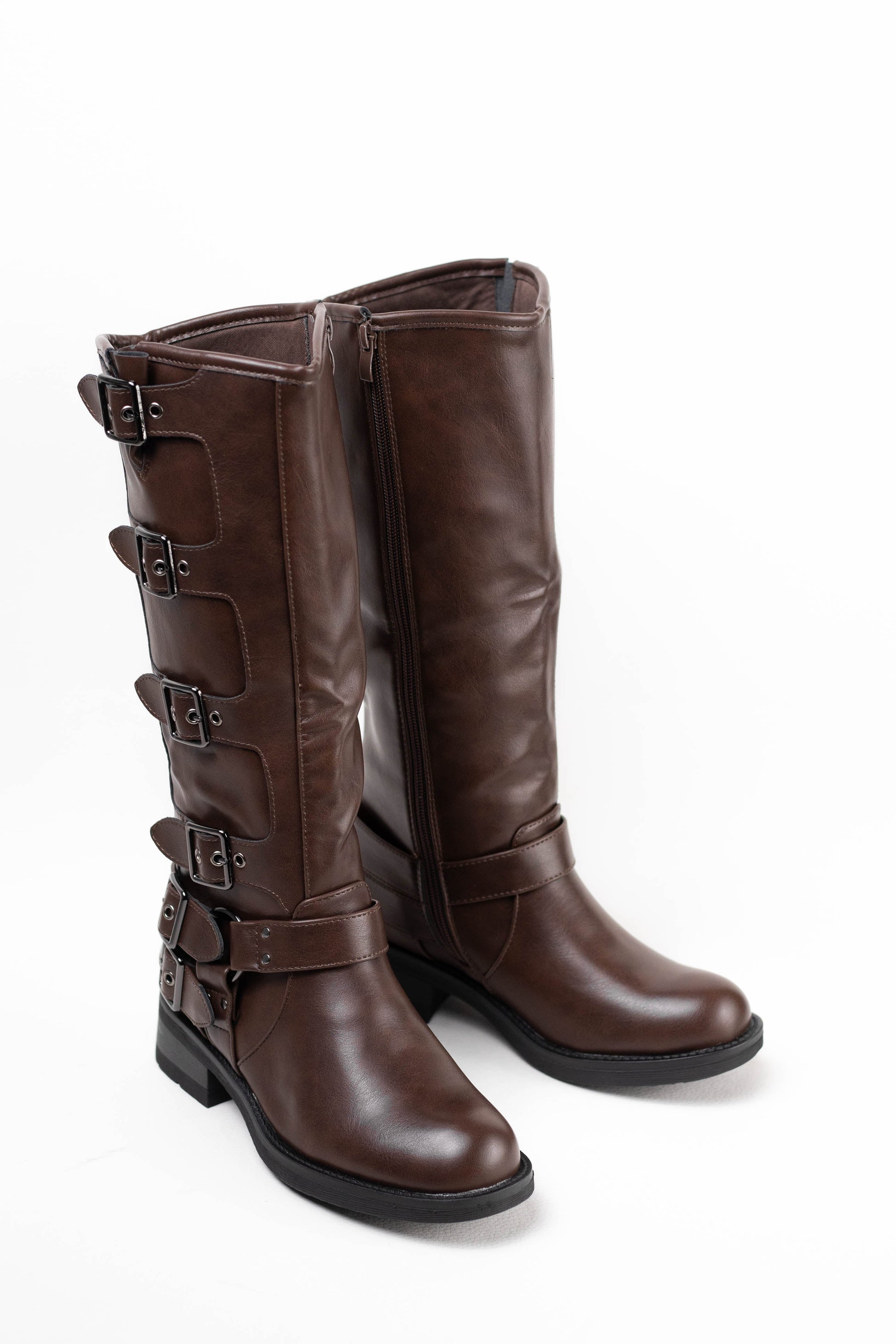 botas moteras botas biker mujer estilo punk con cremallera Camel 41