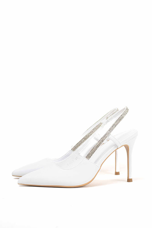 zapatos para vestir con tacon alto detalle de strass Blanco 36
