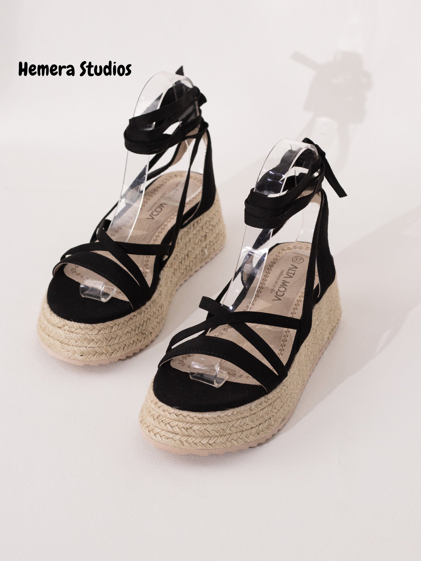 sandalias espartos plataforma con cordones mujer BLACK 41