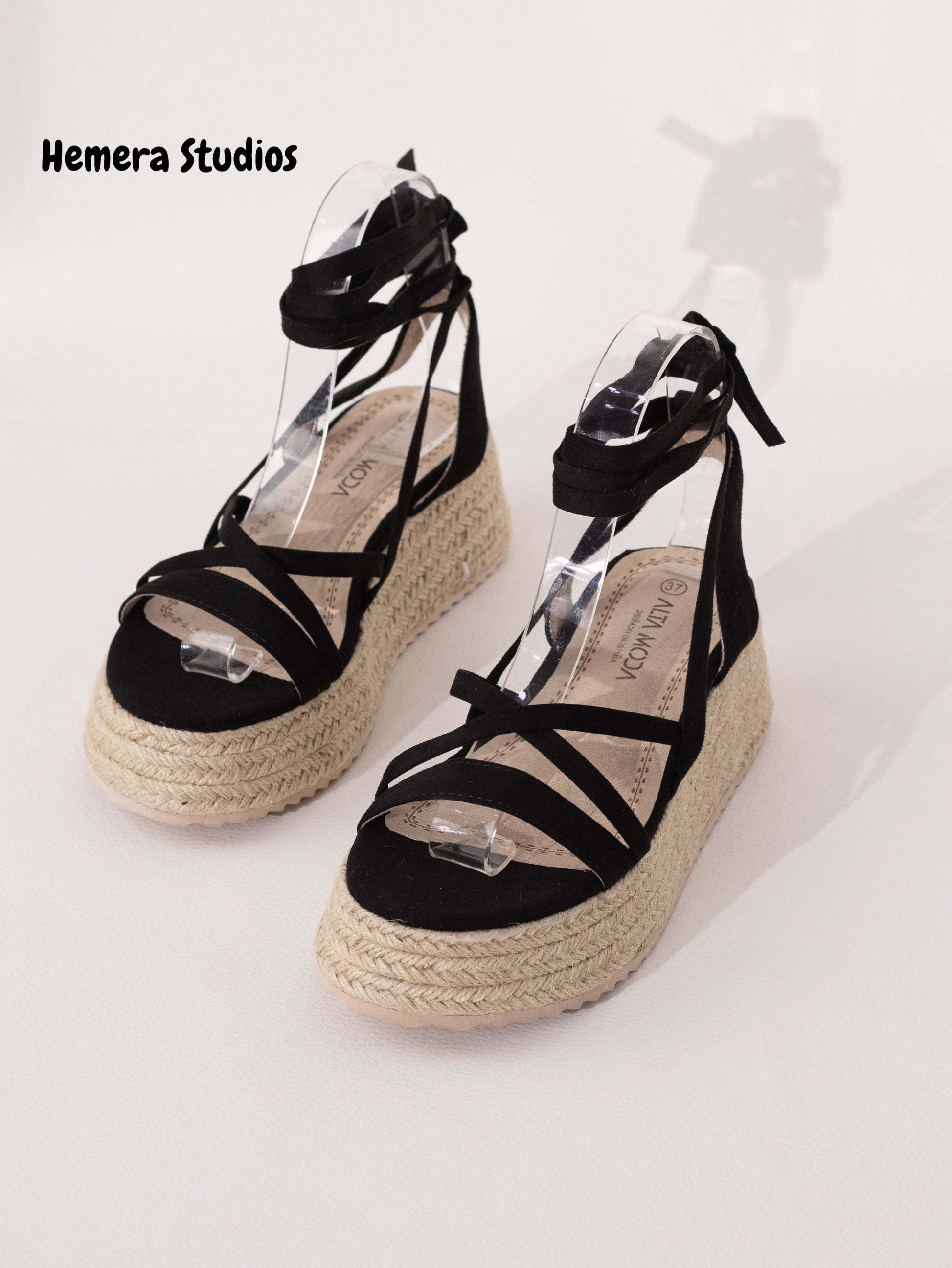 sandalias espartos plataforma con cordones mujer BLACK 41