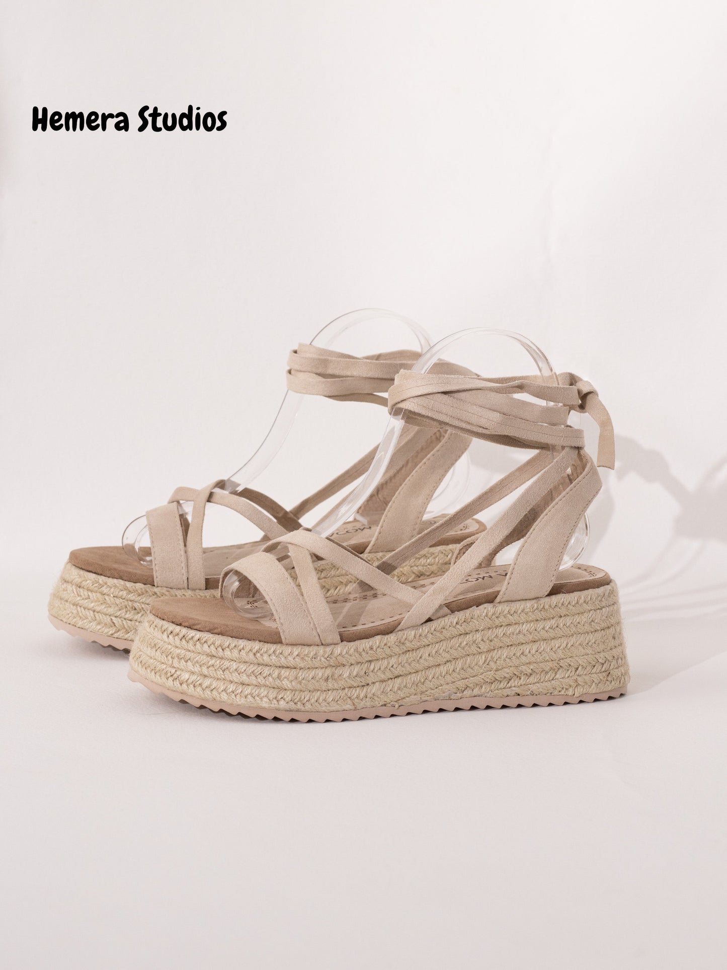 sandalias espartos plataforma con cordones mujer BEIGE 37