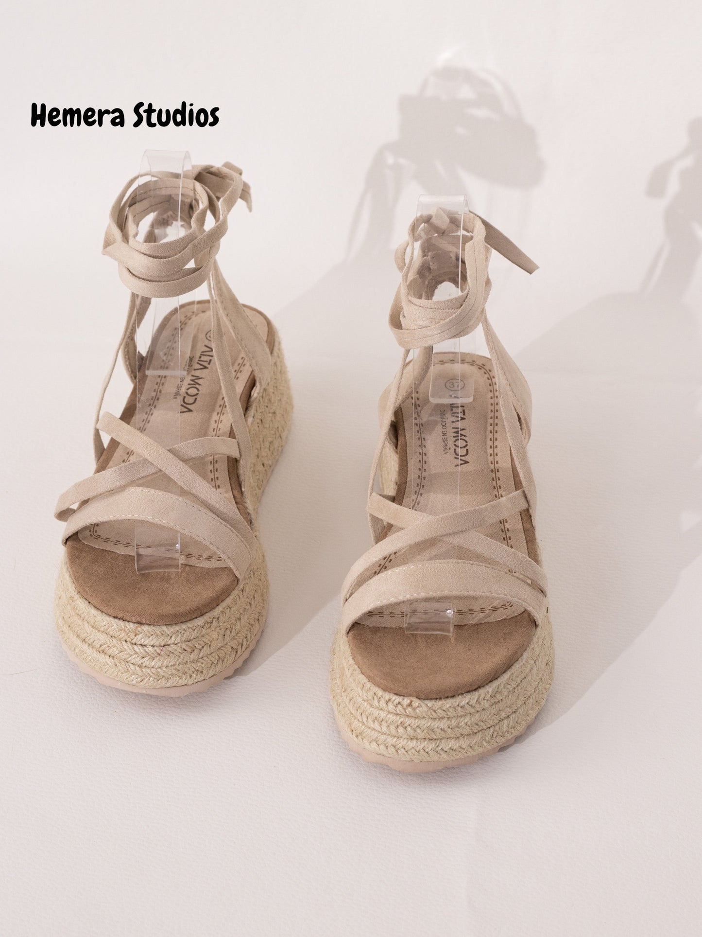 sandalias espartos plataforma con cordones mujer BEIGE 38