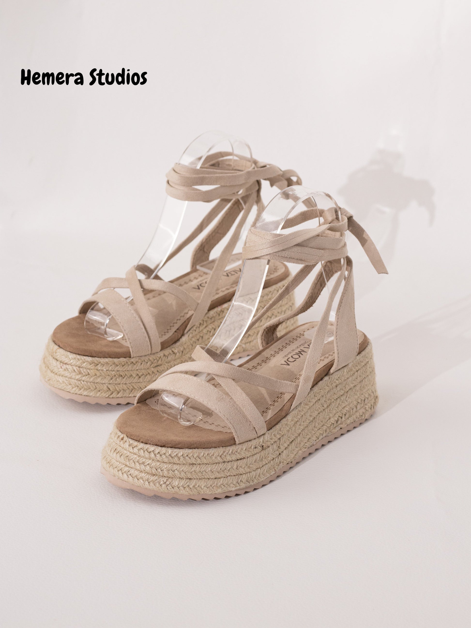 sandalias espartos plataforma con cordones mujer BEIGE 36