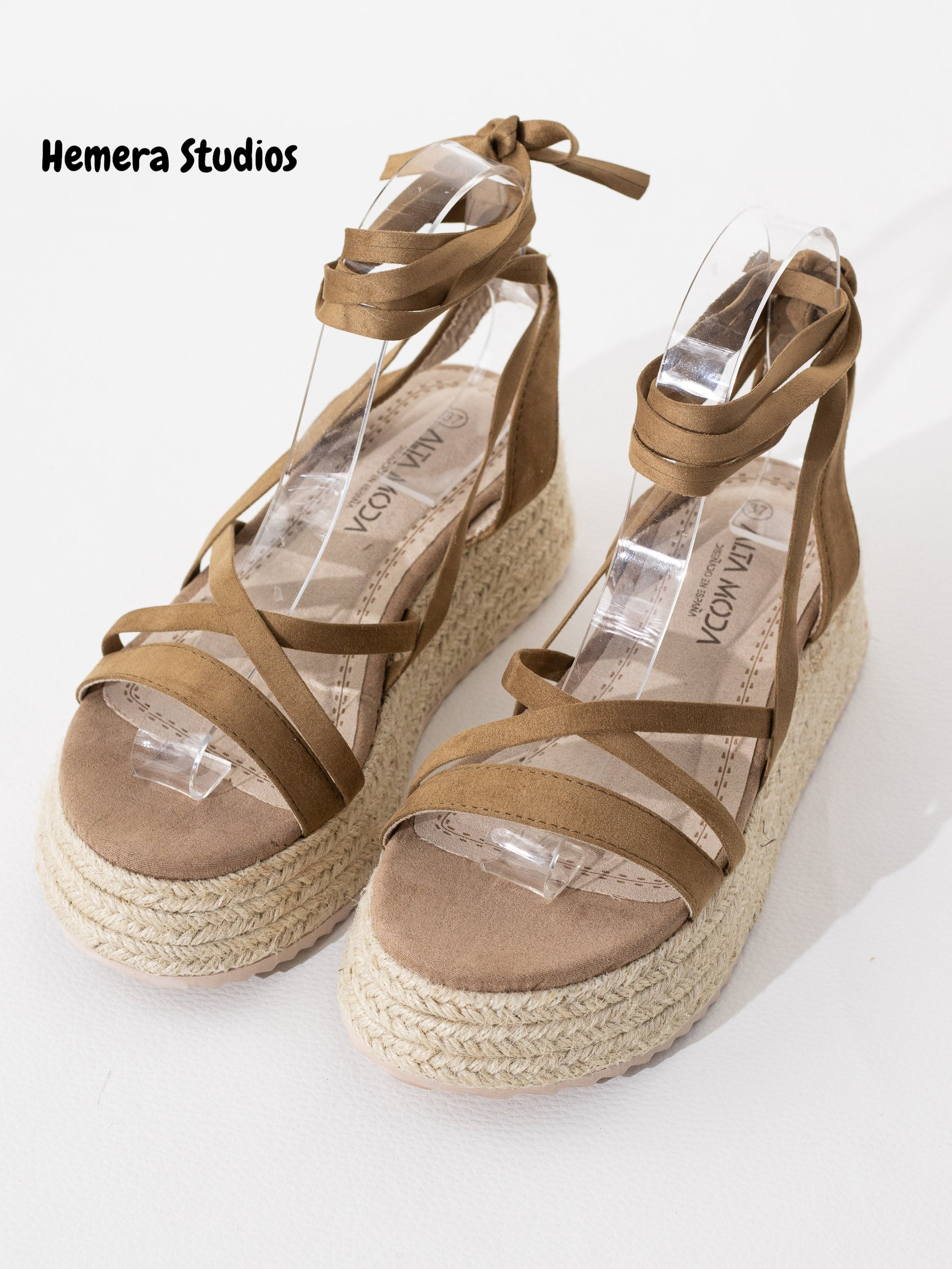 sandalias espartos plataforma con cordones mujer BEIGE 41