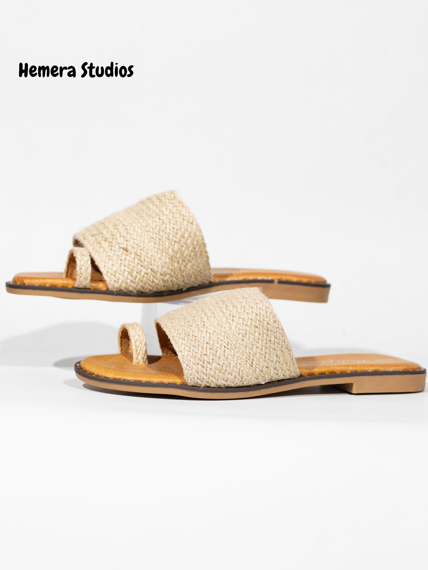 sandalias planas de esparto con anilla en el dedo color natural 37 