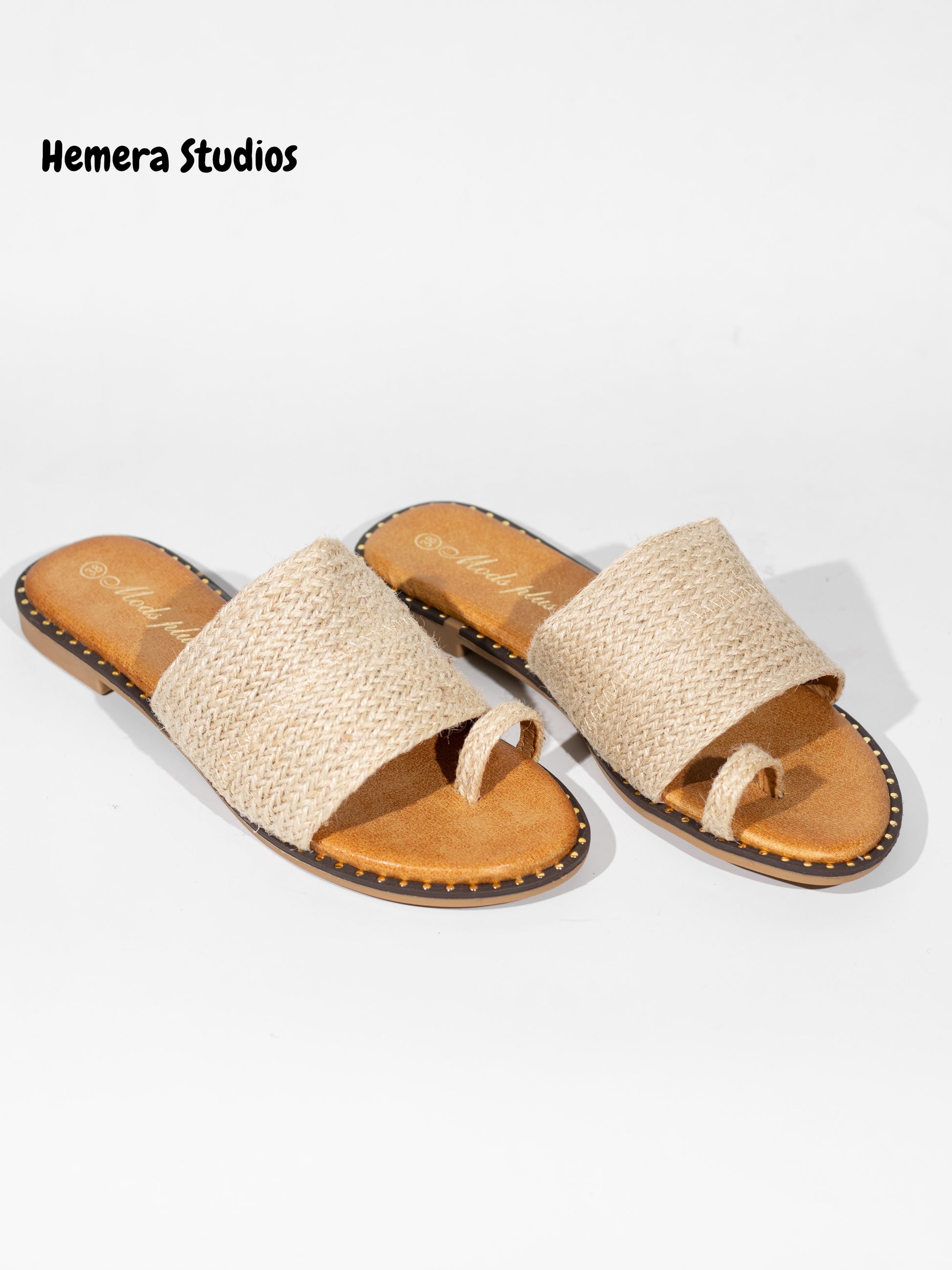 sandalias planas de esparto con anilla en el dedo color natural 38 