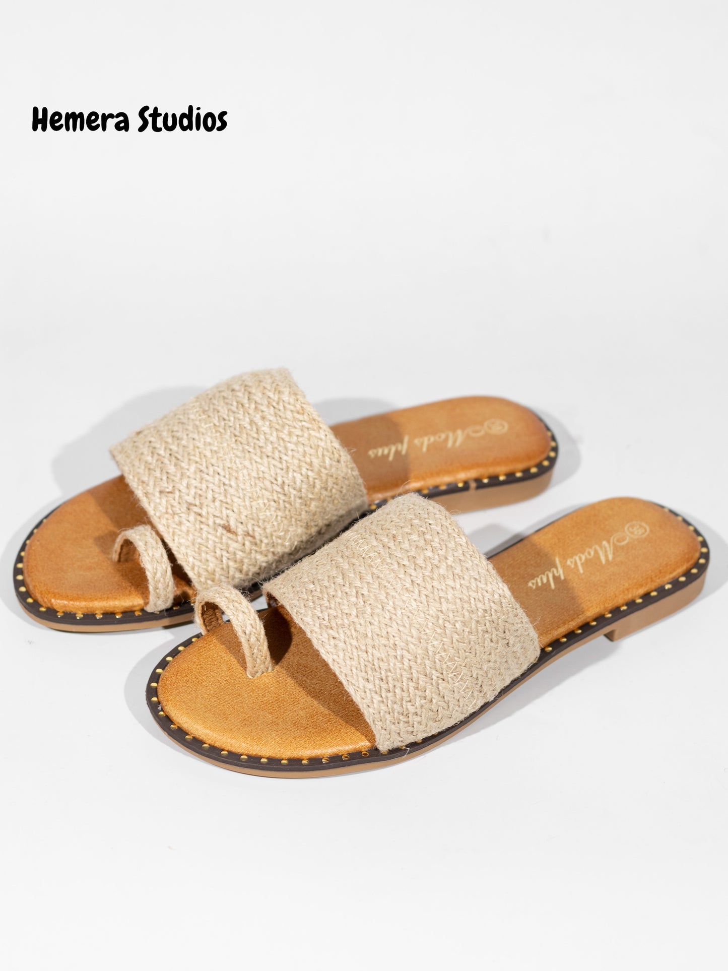 sandalias planas de esparto con anilla en el dedo color natural 36 