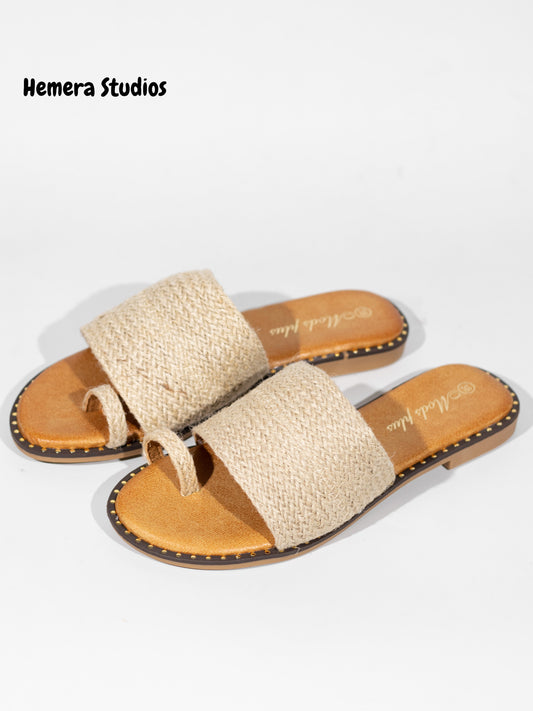 sandalias planas de esparto con anilla en el dedo color natural 36 