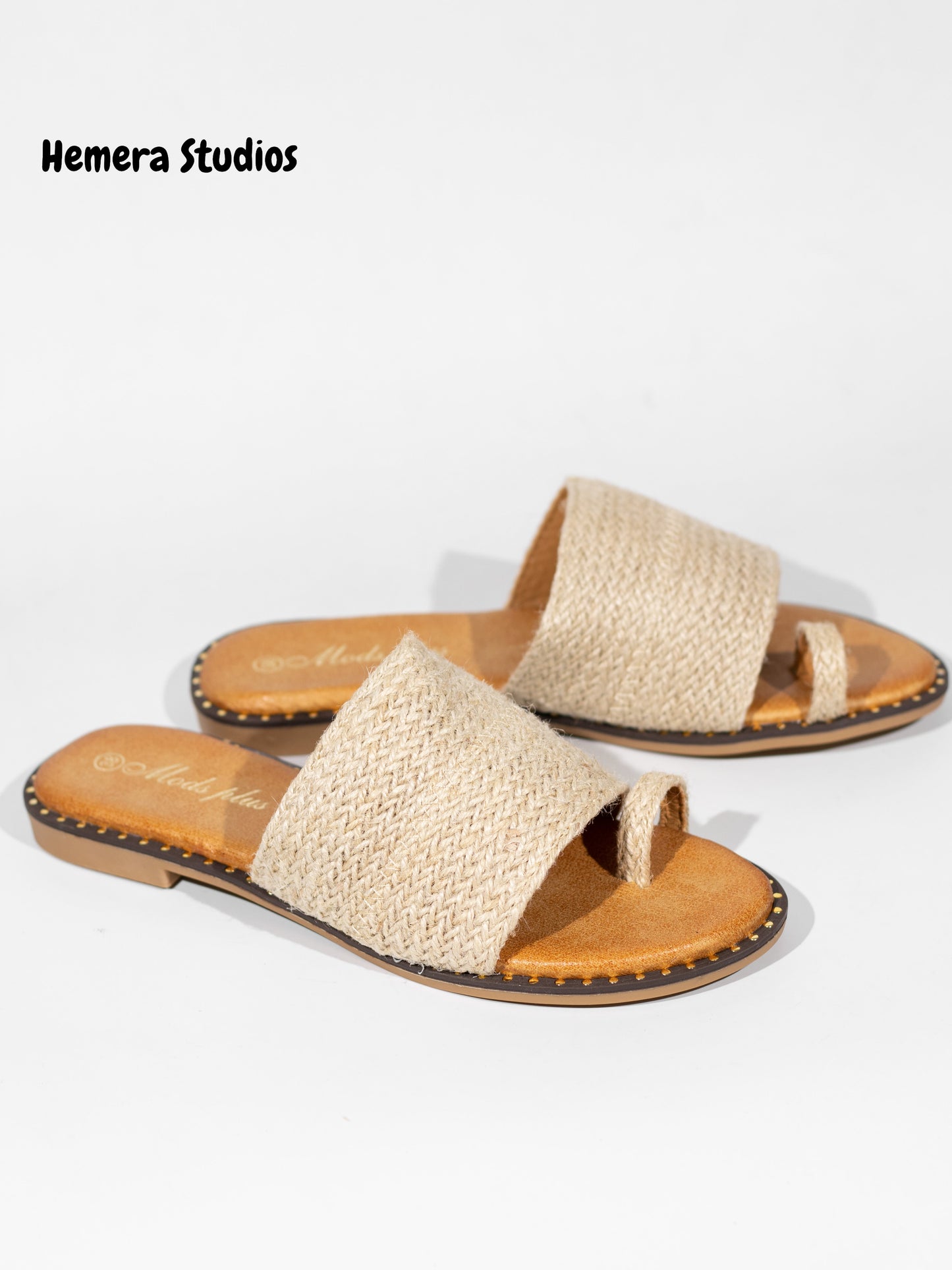 sandalias planas de esparto con anilla en el dedo color natural 39 