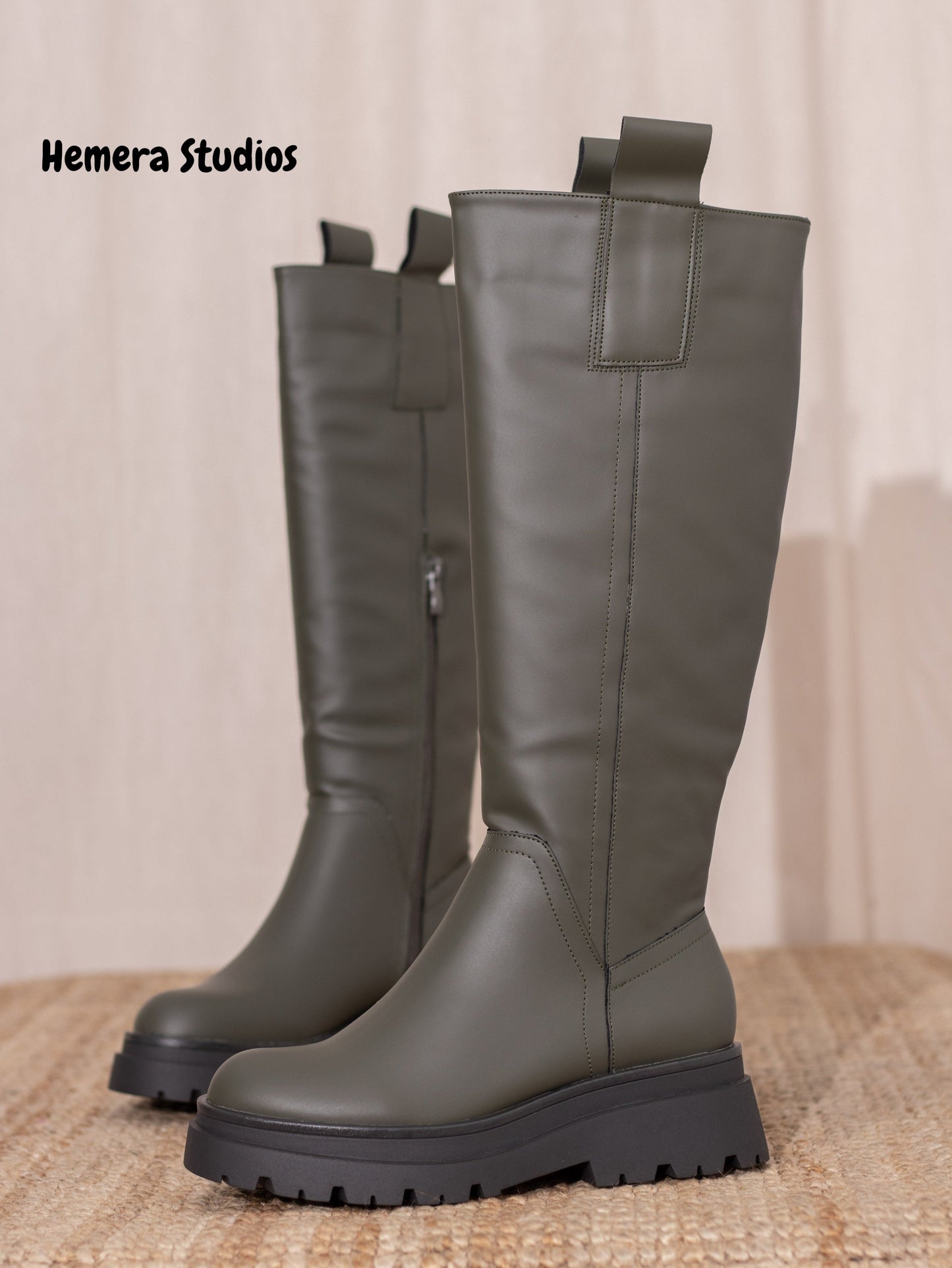 botas altas engomadas con plataforma Beige 41