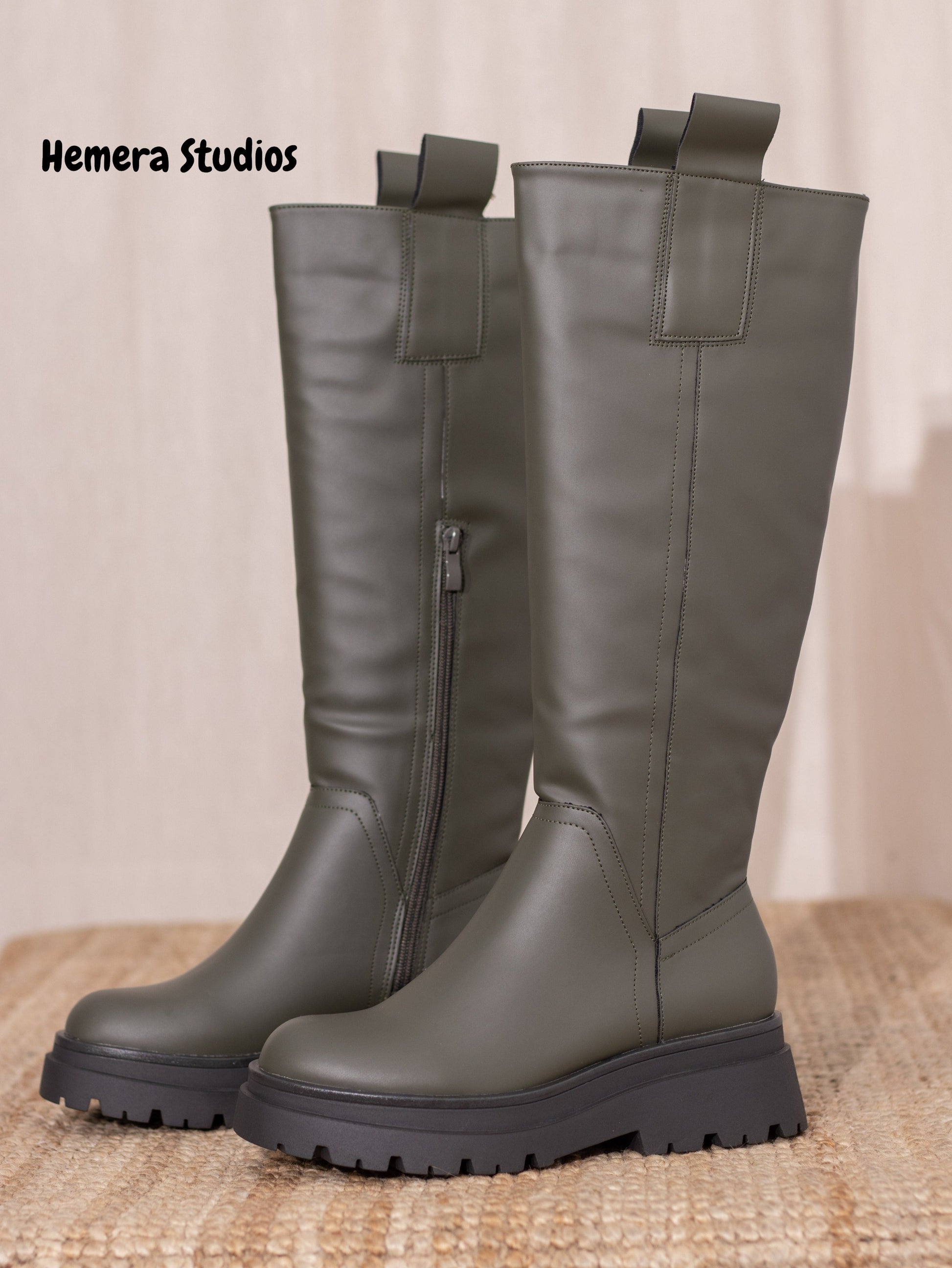 botas altas engomadas con plataforma Beige 40