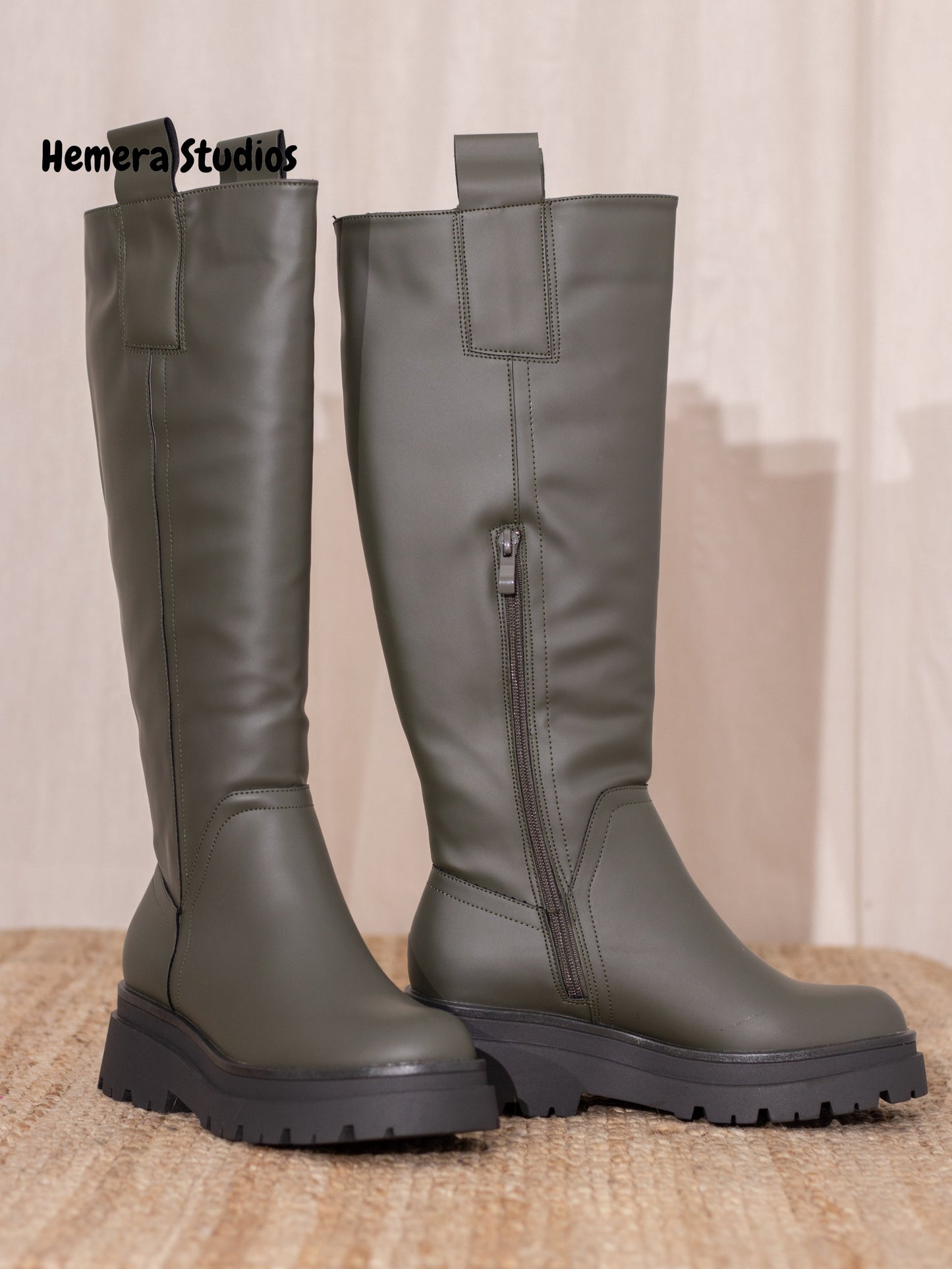 botas altas engomadas con plataforma Verde 36