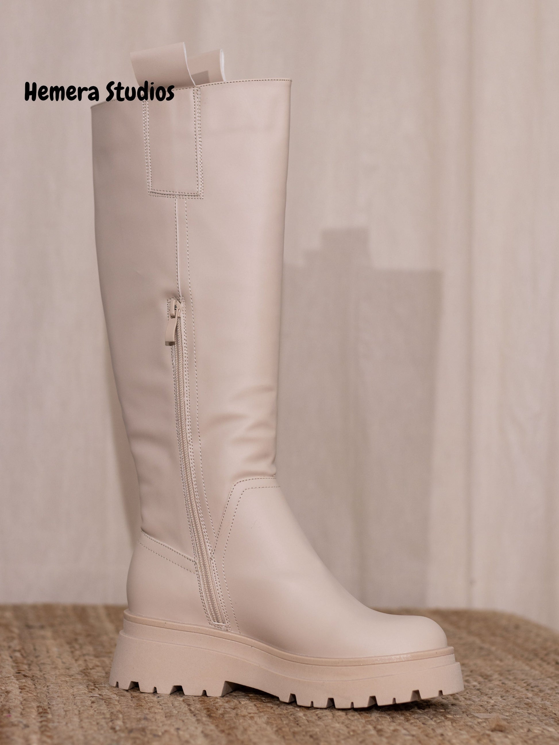 botas altas engomadas con plataforma Beige 39