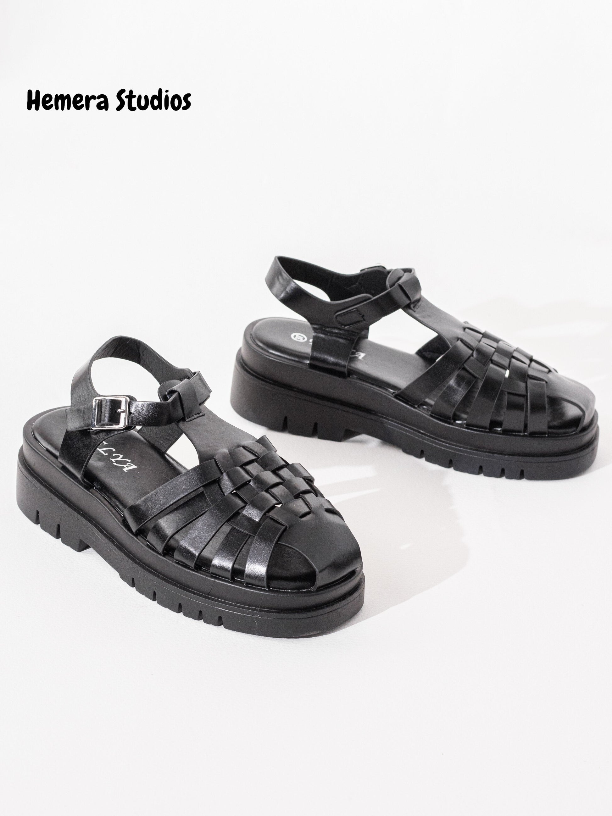 sandalia cangrejera con plataforma Negra 38