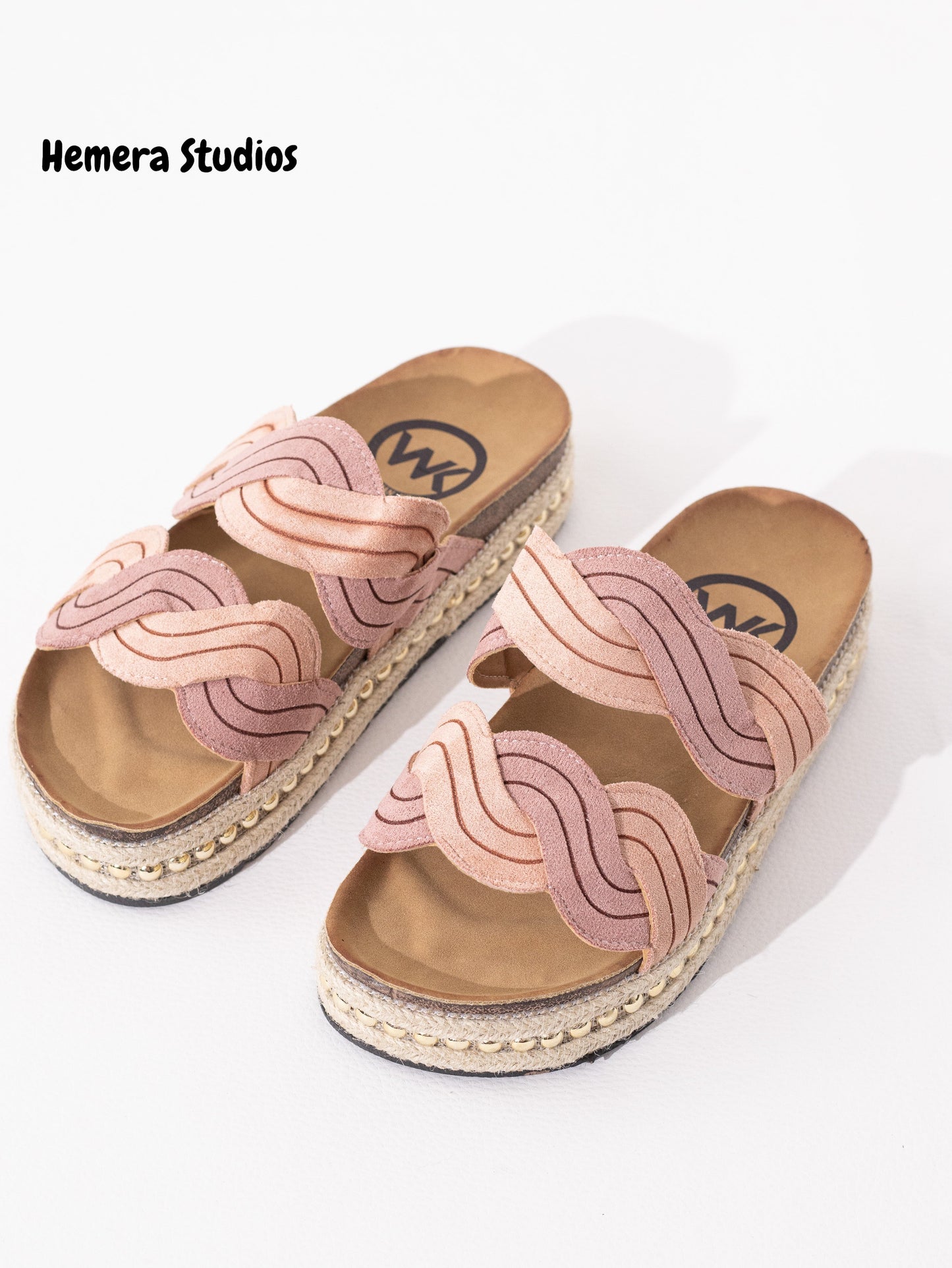 sandalias esparto plataforma tachuelas Pink 37