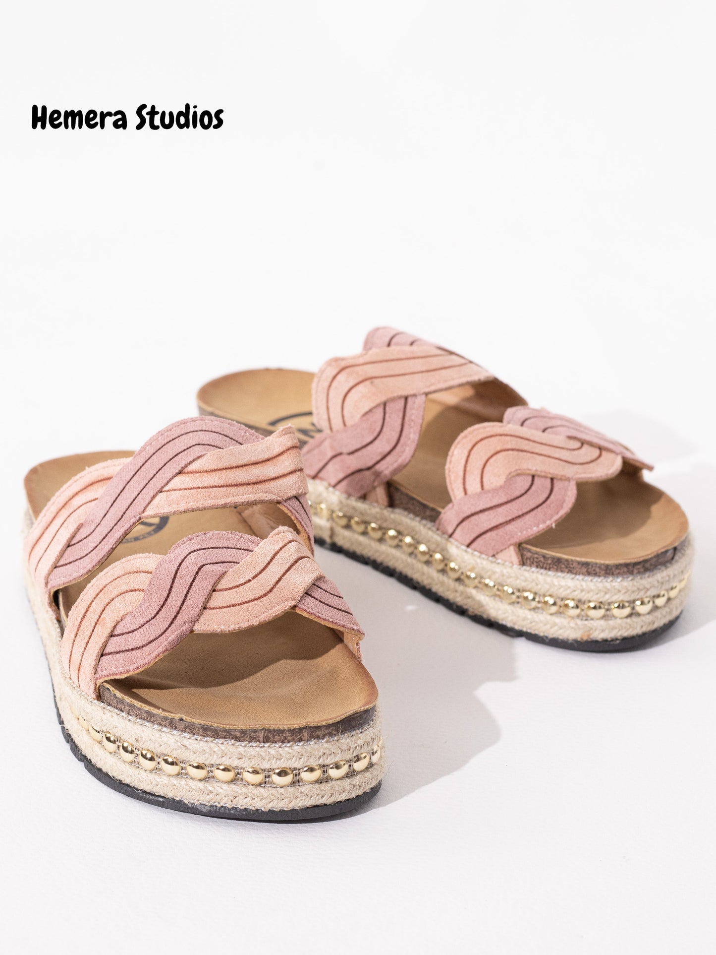 sandalias esparto plataforma tachuelas Pink 38