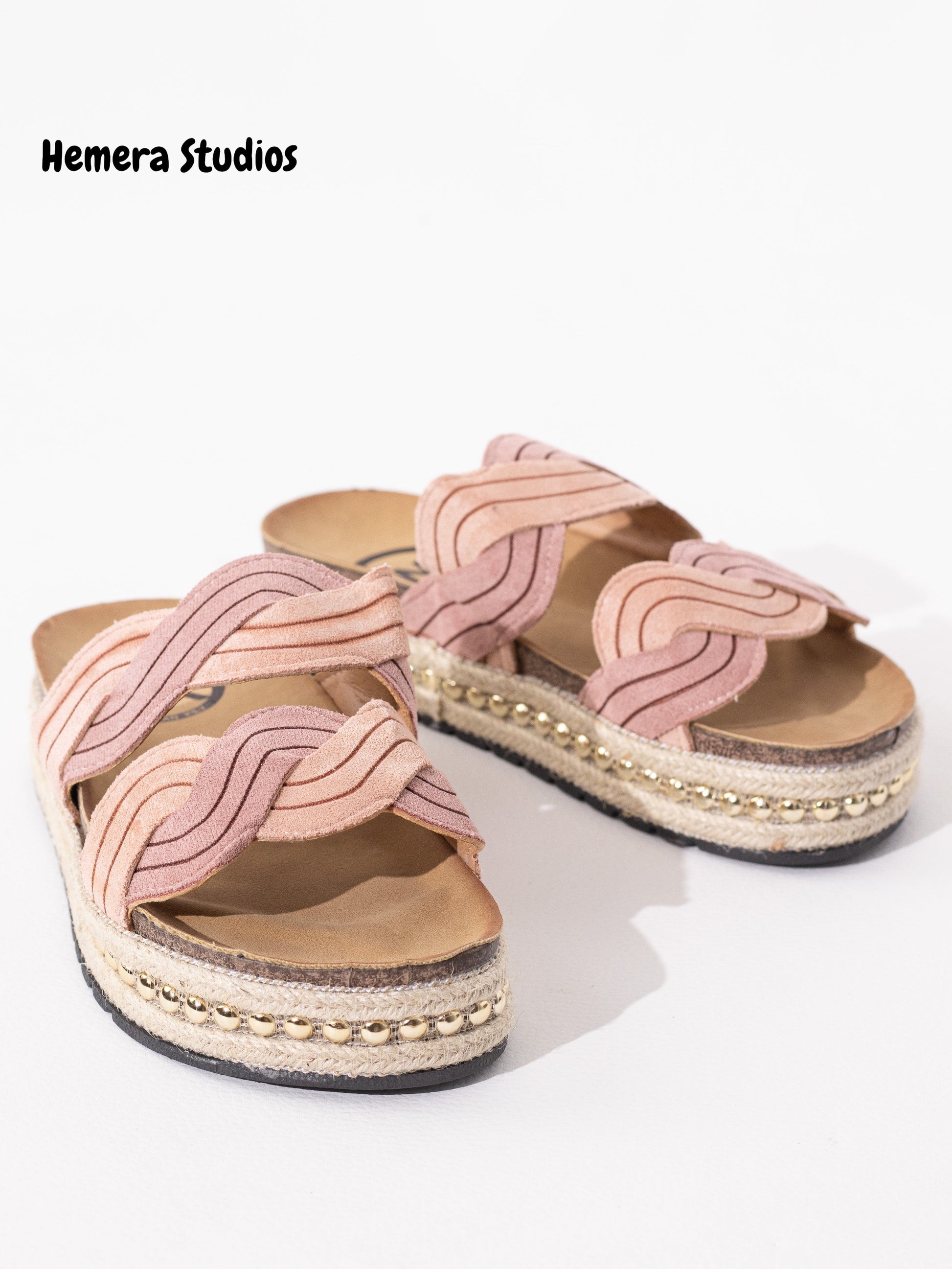 sandalias esparto plataforma tachuelas Pink 38