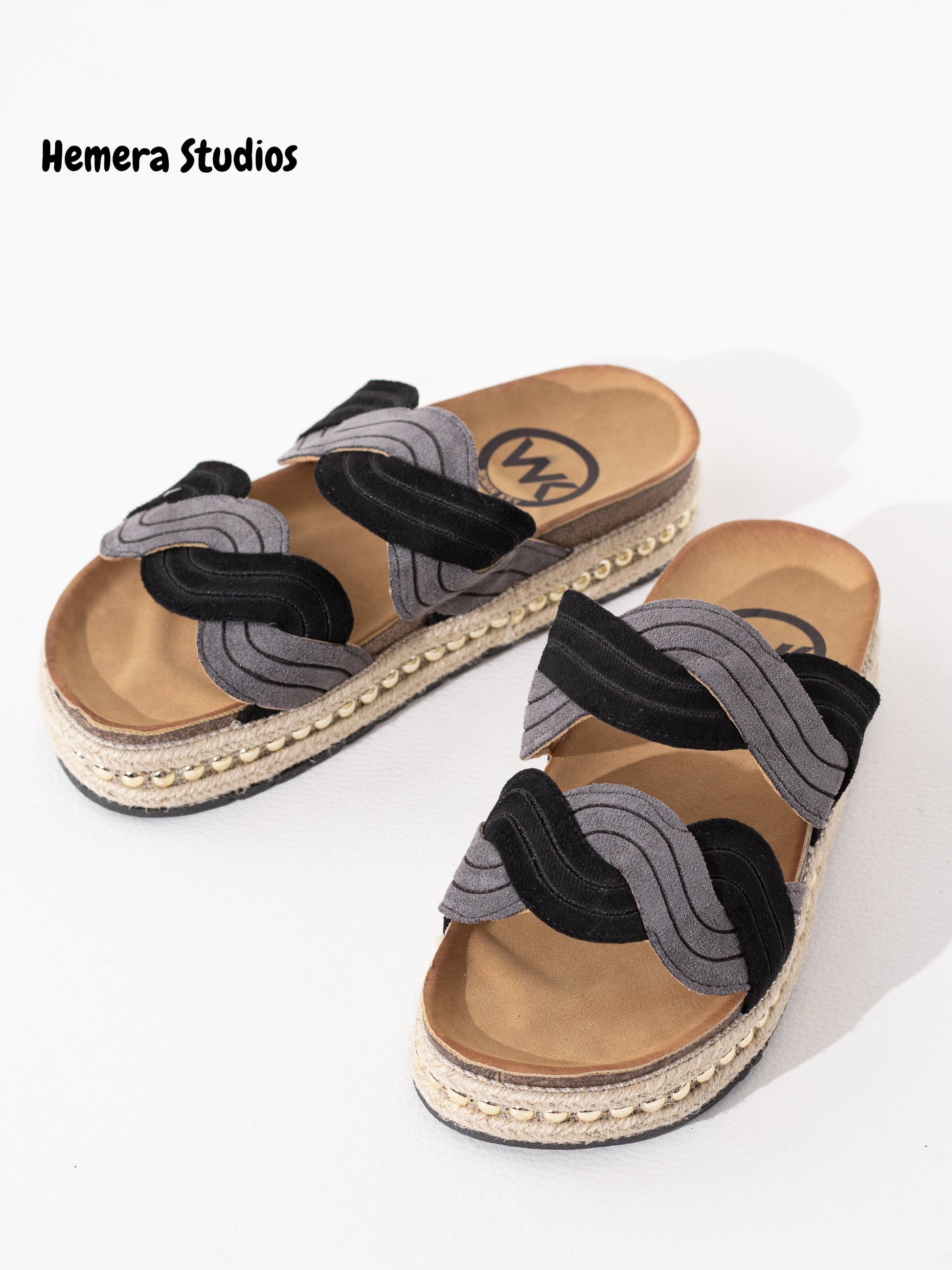 sandalias esparto plataforma tachuelas Black 36